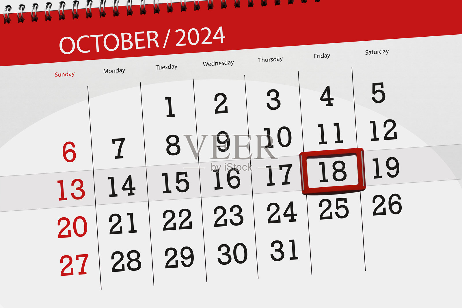 日历2024，截止日期，日期，月，页，组织者，日期，10月，星期五，18号插画图片素材