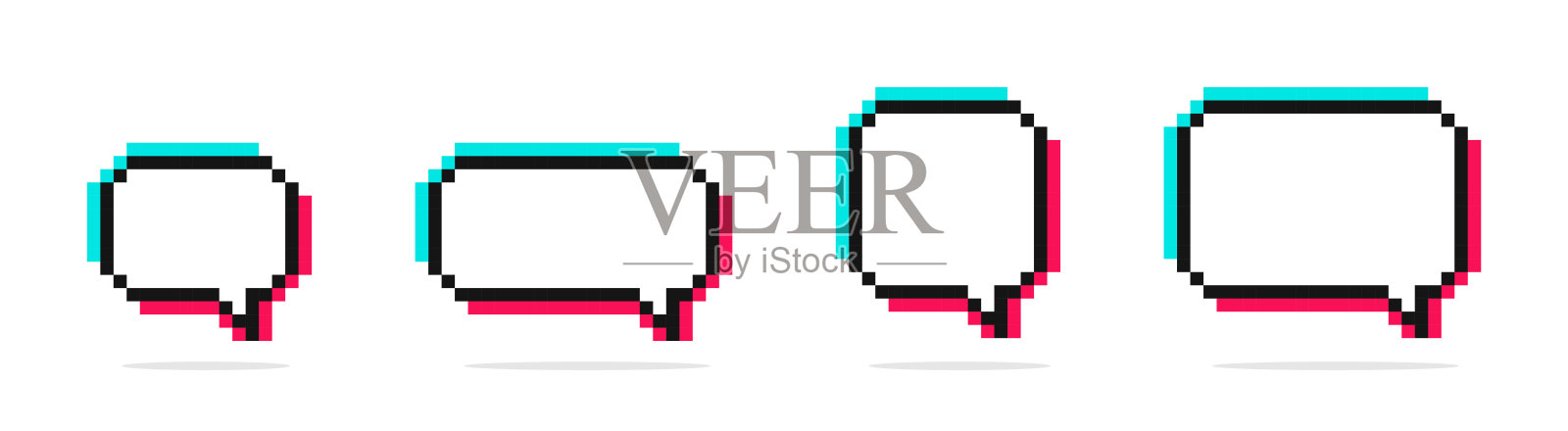 像素语音气泡。语音气泡像素艺术。8位语音气泡。聊天、讲话或对话。一组空的像素化语音气泡。插画图片素材