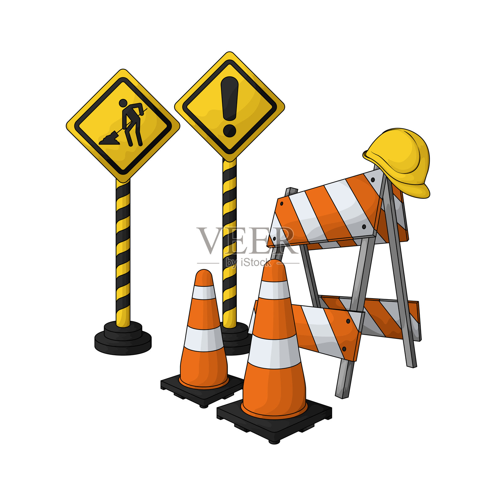 有交通锥的道路屏障插画图片素材