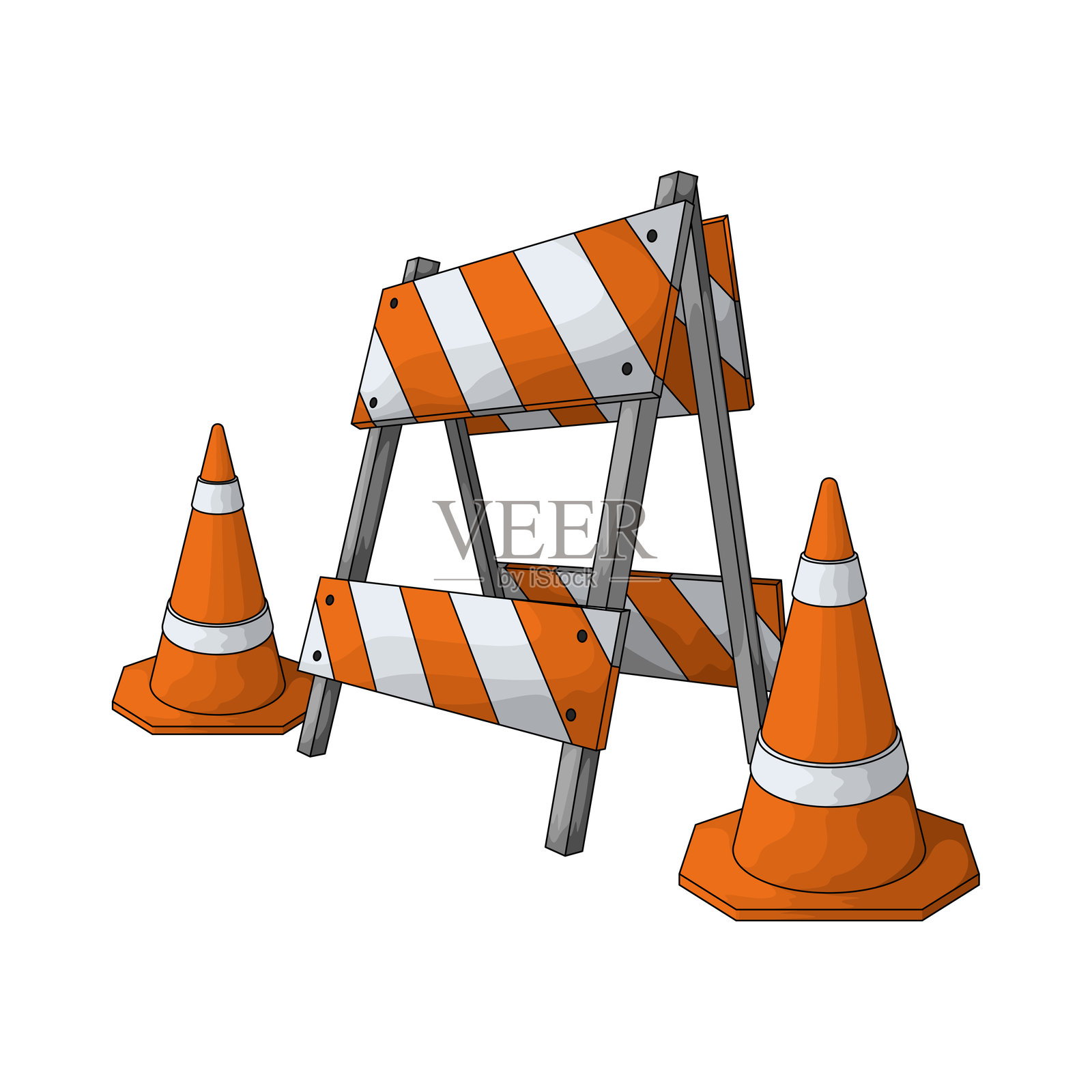 有交通锥的道路屏障插画图片素材