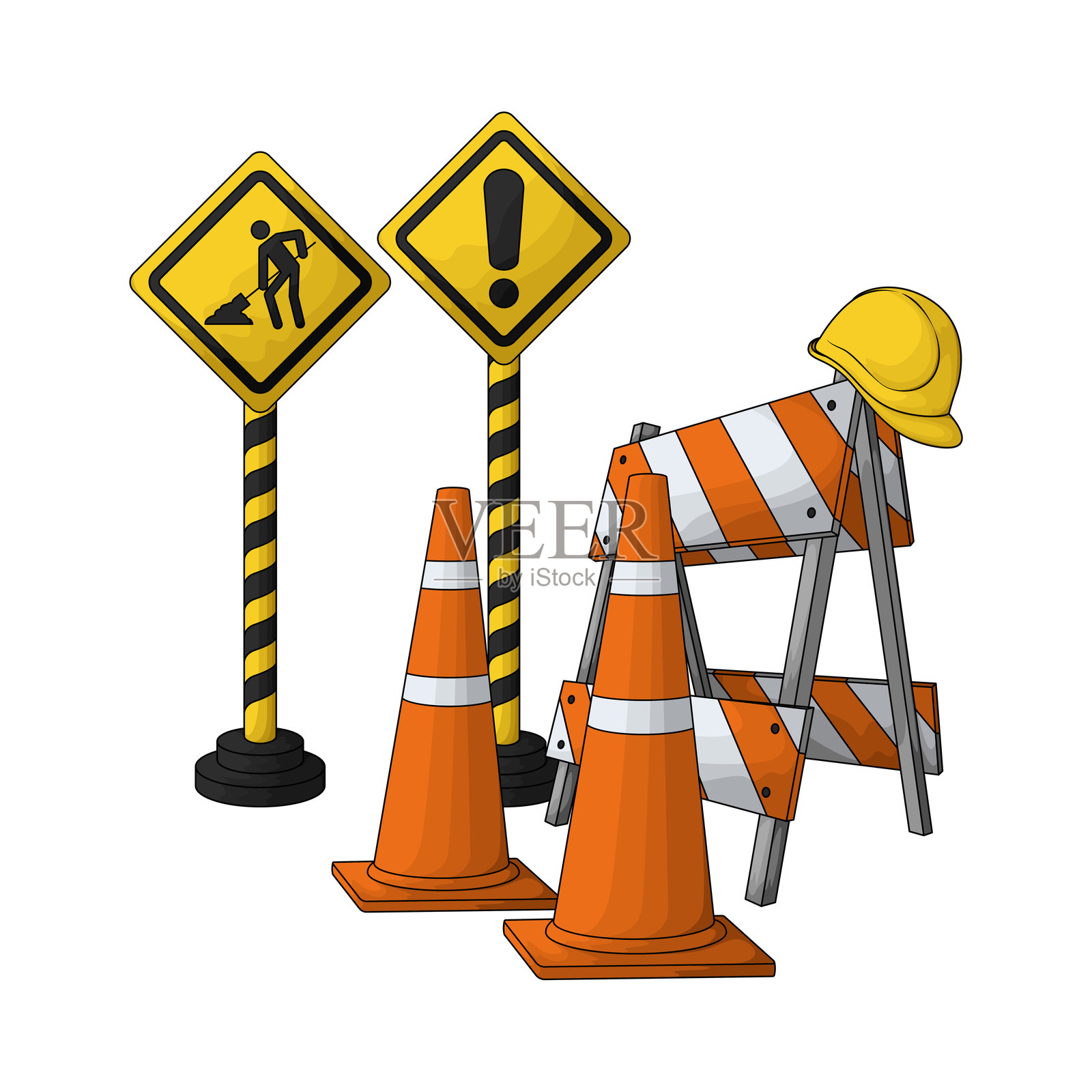 有交通锥的道路屏障插画图片素材