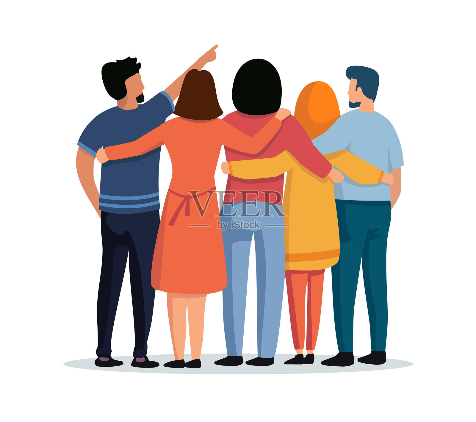 矢量插图显示了一群朋友互相拥抱，互相支持，互相支持，朝着未来前进插画图片素材