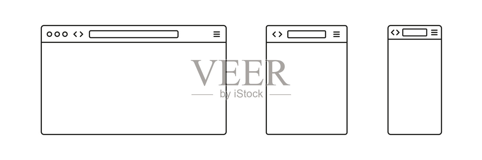 浏览器页面。浏览器窗口模板。新的网站页面模拟矢量集。移动浏览框架。线设计插画图片素材