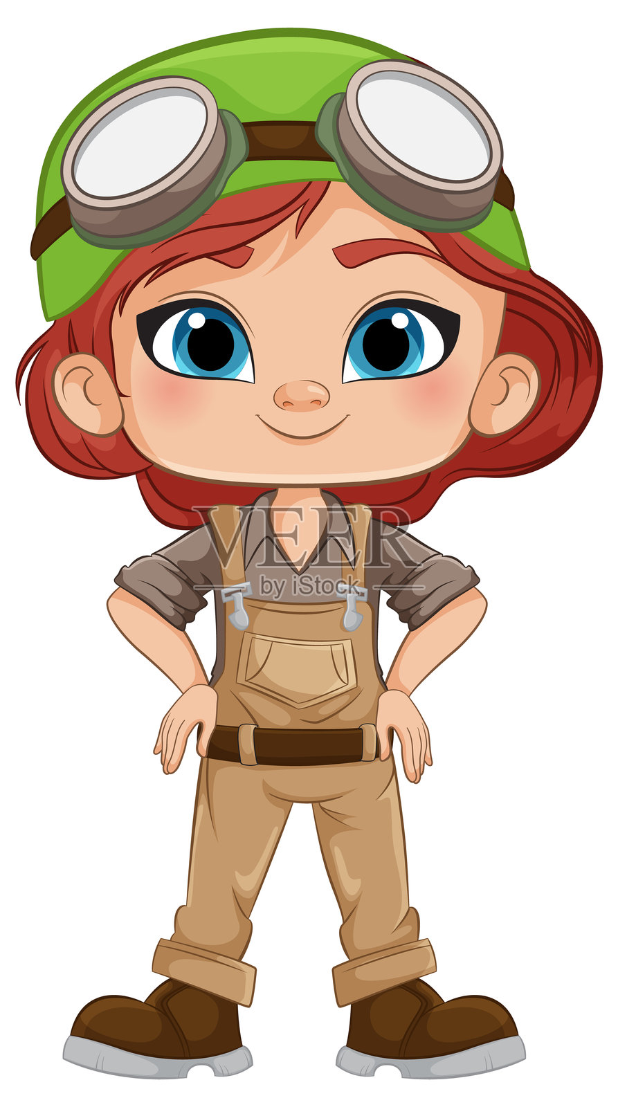 戴着护目镜和绿帽子的女孩插画图片素材