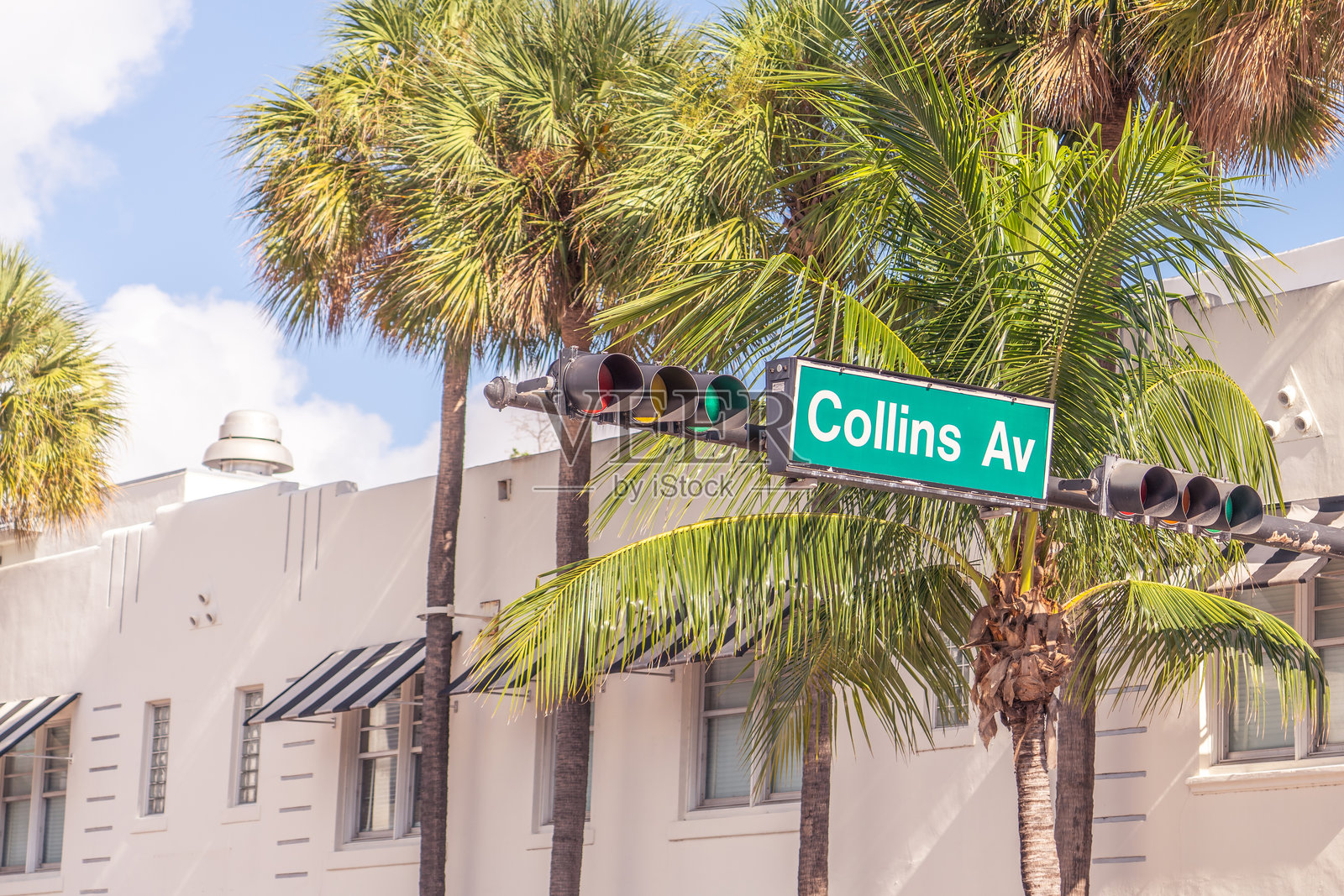美国佛罗里达州迈阿密著名的柯林斯大道路牌照片摄影图片