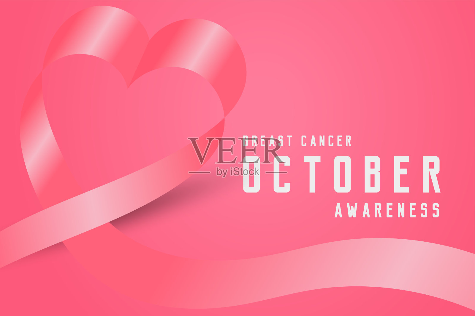 粉红心丝带十月乳腺癌意识，渐变粉红色背景是柔和的粉红色，一个粉色丝带矢量，插图设计插画图片素材