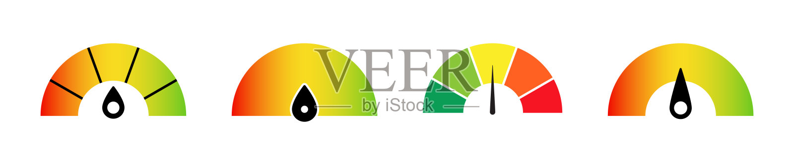 速度计刻度说明。风险仪表图标集。规模图标。速度计显示低、中、高风险。风险速度计图标。高风险计插画图片素材