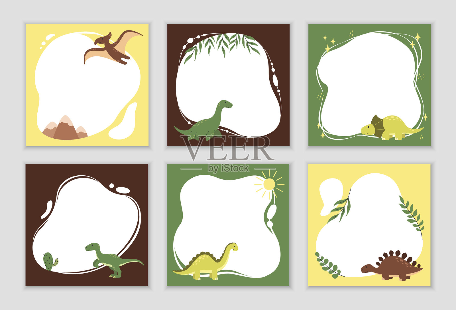 一套可爱的矢量幼稚的框架与恐龙插画图片素材
