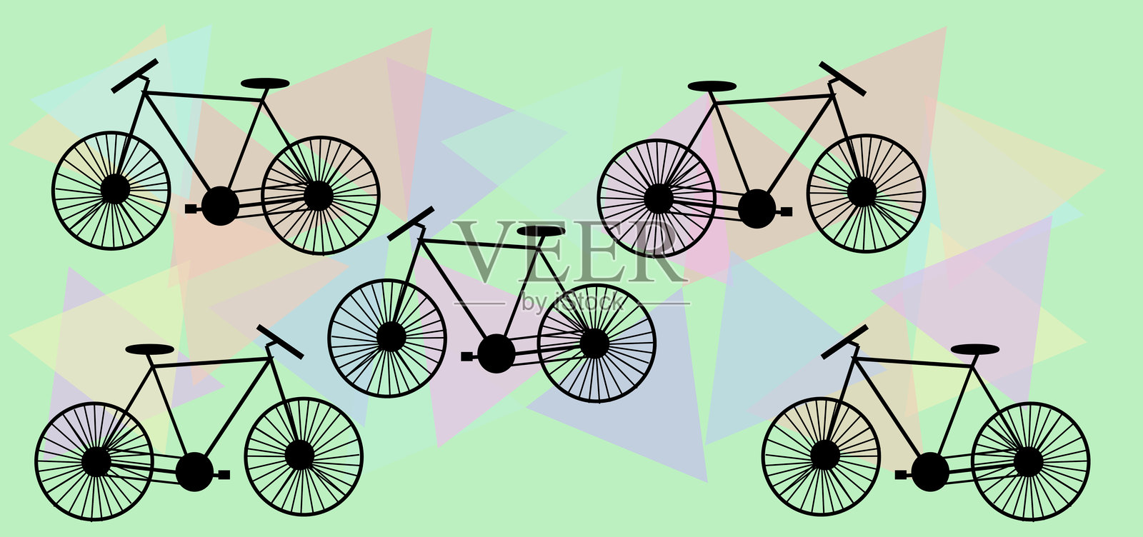 自行车彩色插图海报艺术可持续生活和绿色能源交通的选择。插画图片素材