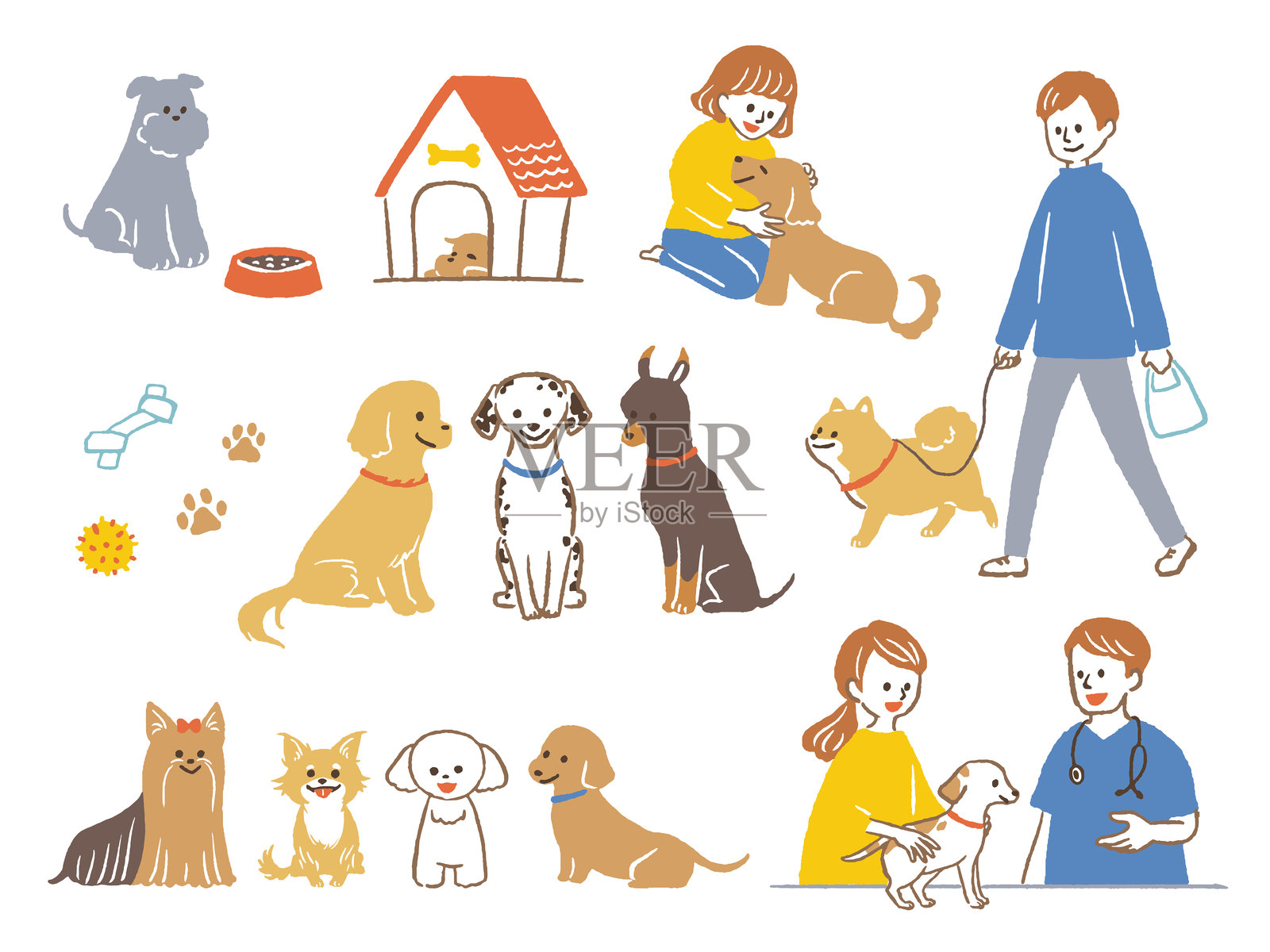 人和狗住在一起插画图片素材