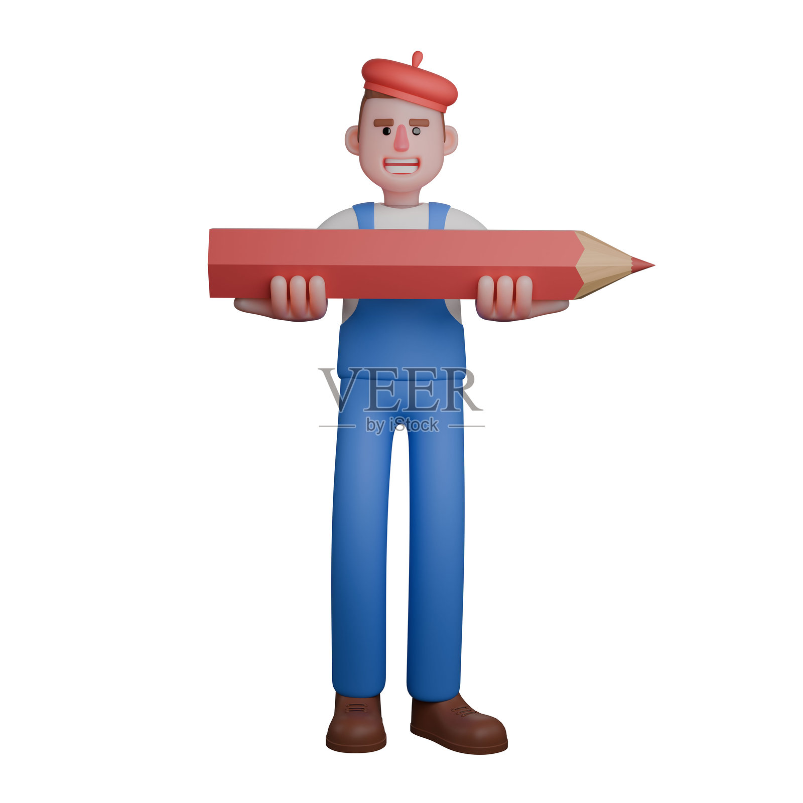 动画专业画家。画家双手举着大铅笔，摆出准备开始创作的表情。3 d的男性照片摄影图片