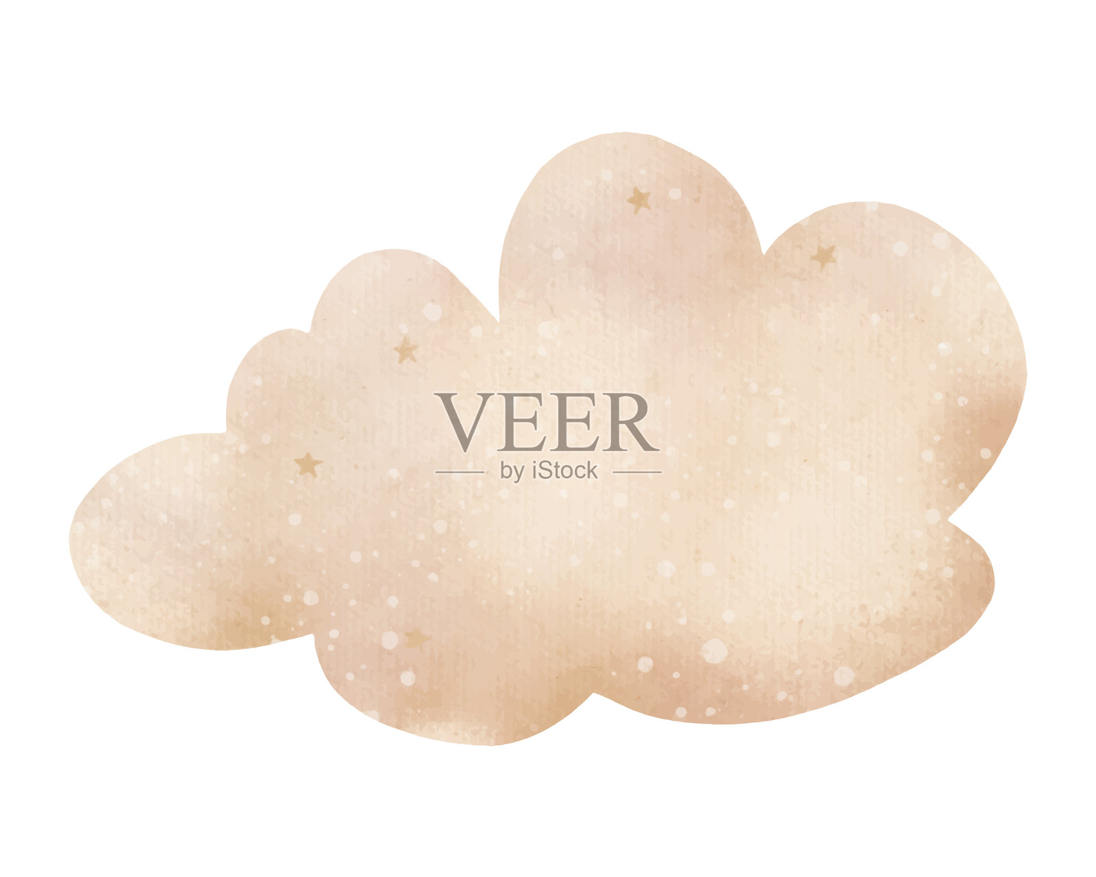 云的天空，星星孤立在白色的背景，水彩剪贴画橙色蓬松多云，黄色和白色的星星，可爱的卡通手绘粉彩蜡笔或木炭，矢量元素设计的孩子，婴儿淋浴插画图片素材