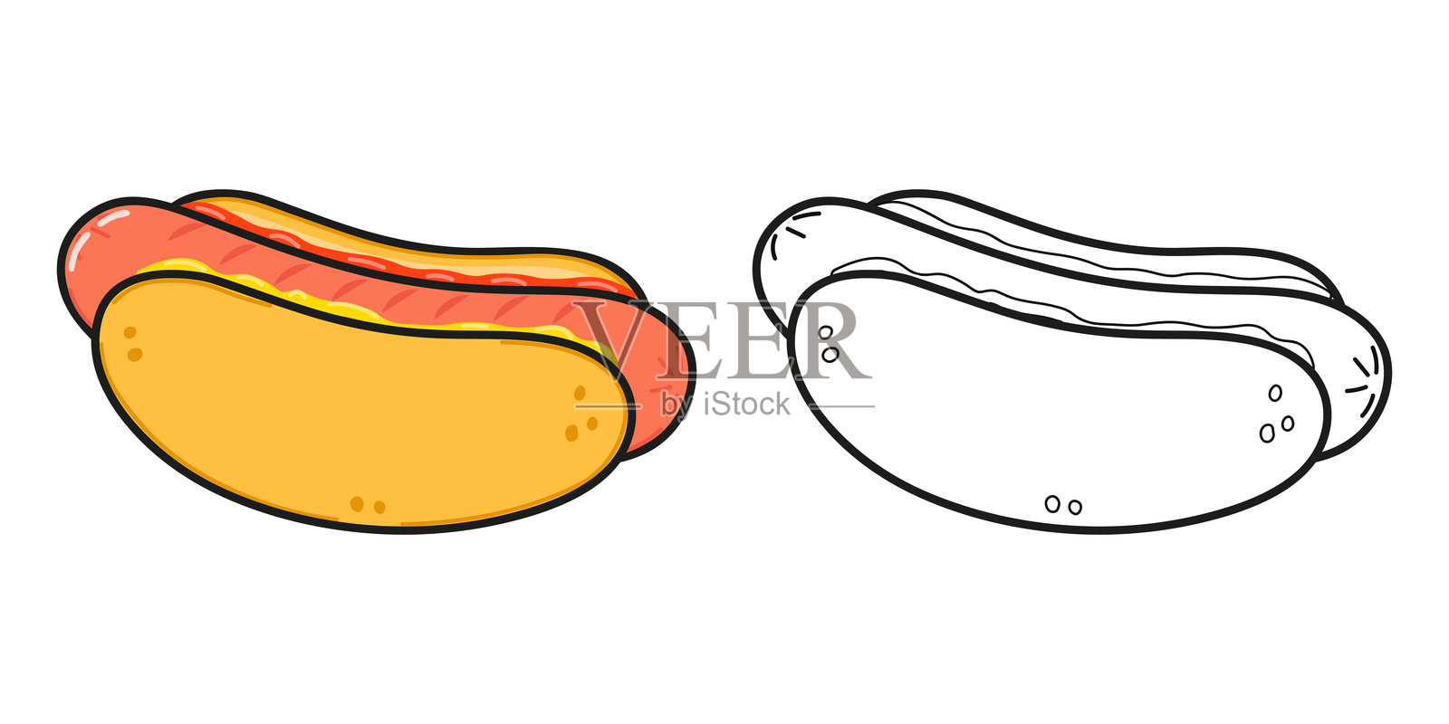 可爱的热狗。为涂色书勾勒卡通插图插画图片素材