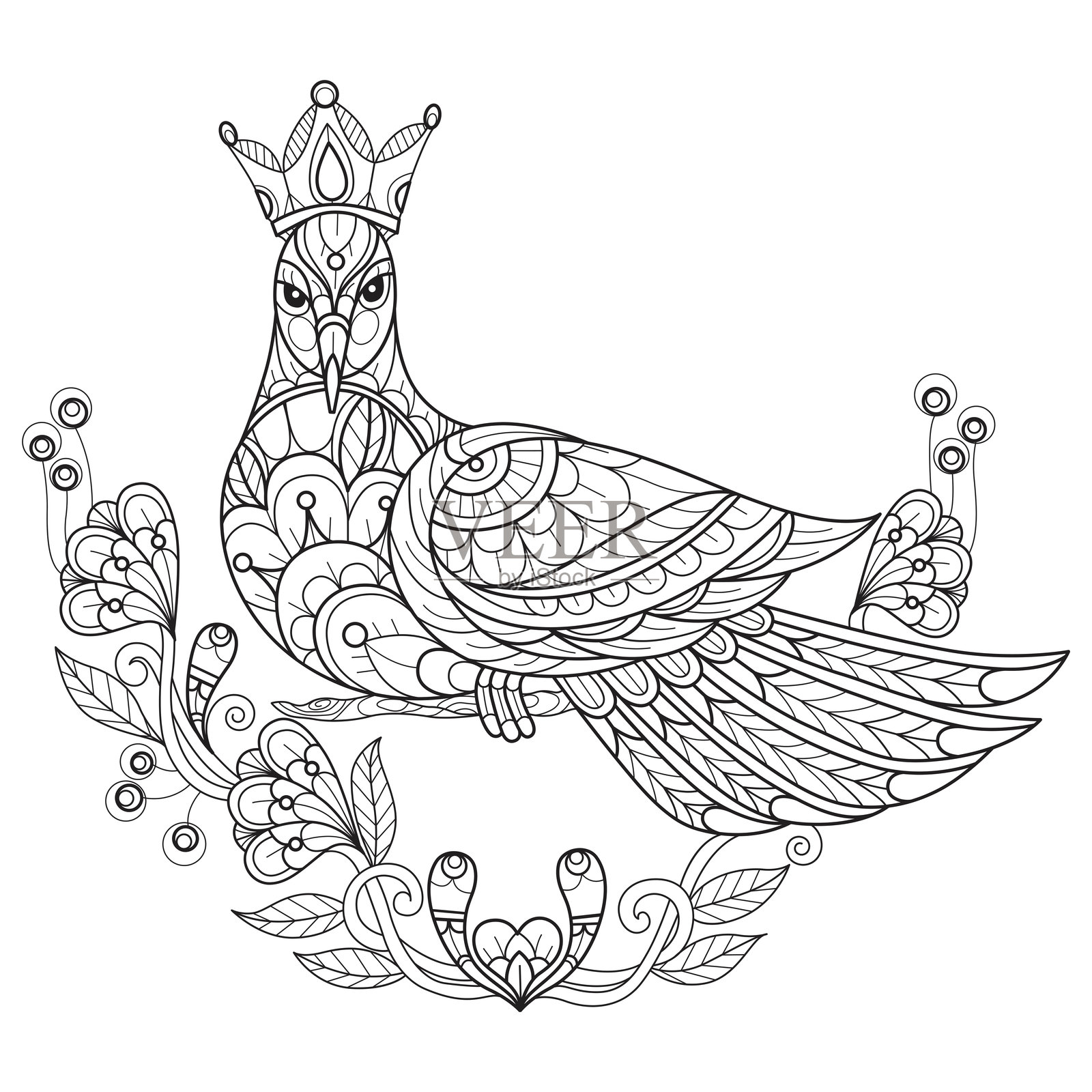 鸽子公主手绘成人着色书插画图片素材