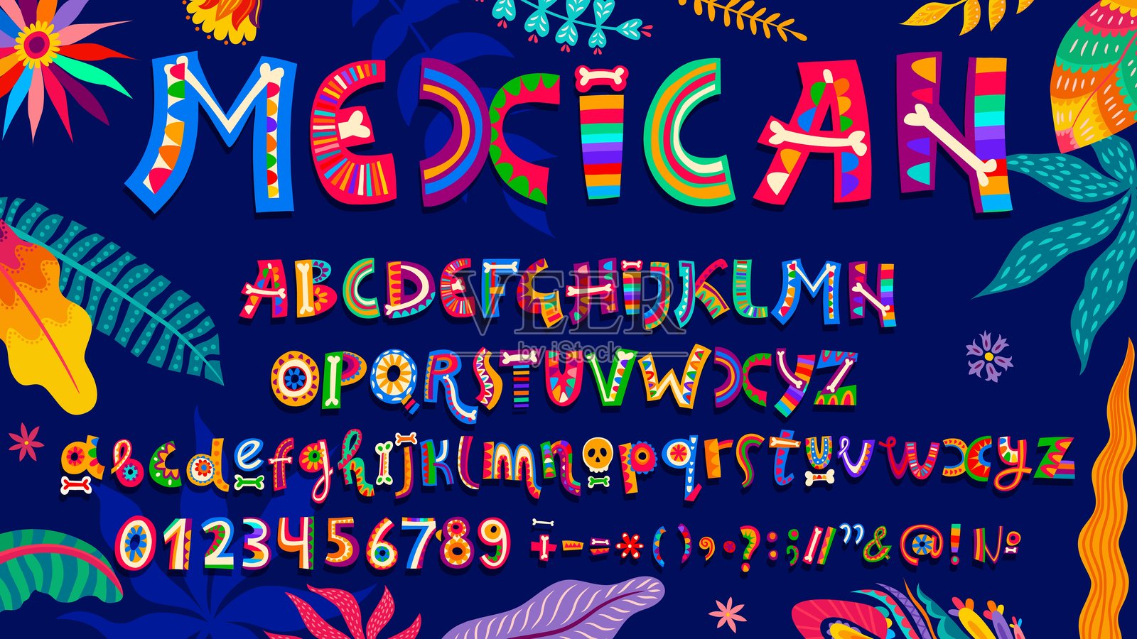 墨西哥字体，西班牙字体或死亡日类型插画图片素材