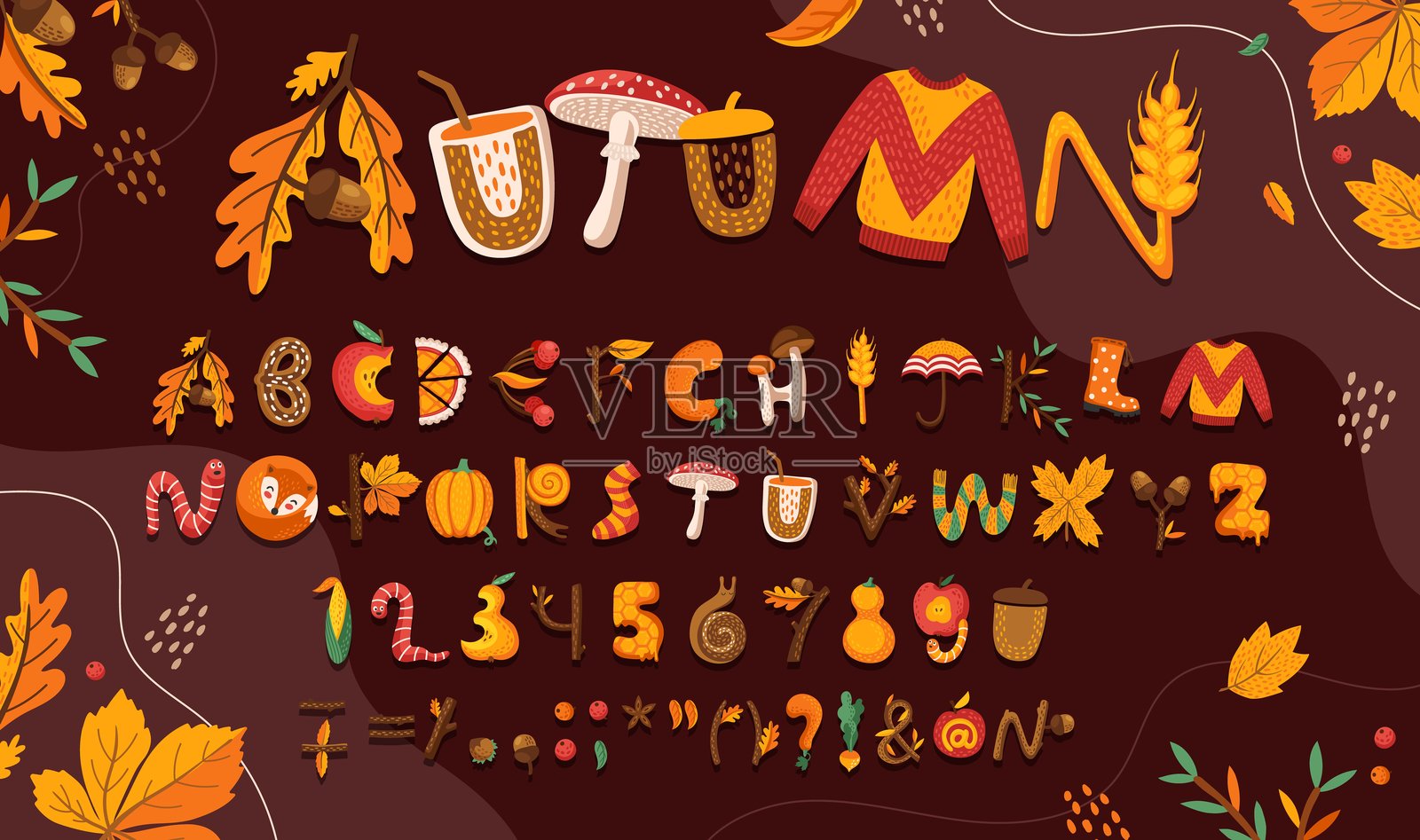 感恩字体卡通秋天字体字母秋天插画图片素材