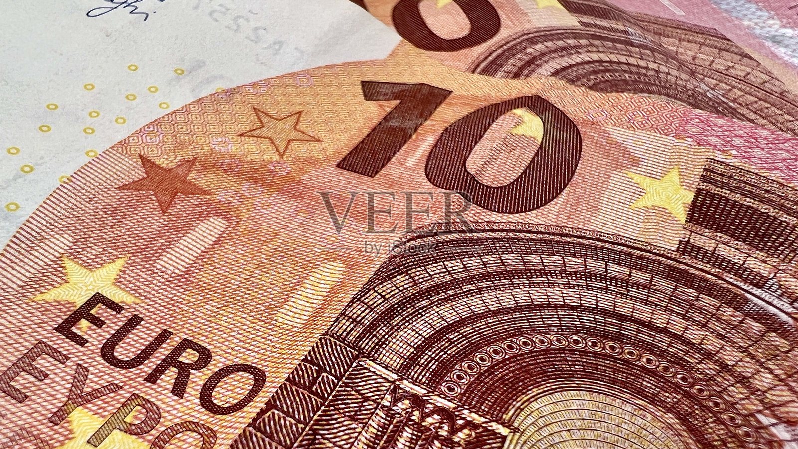 特写的十欧元的账单，货币细节，钱，欧洲钞票，欧元区照片摄影图片