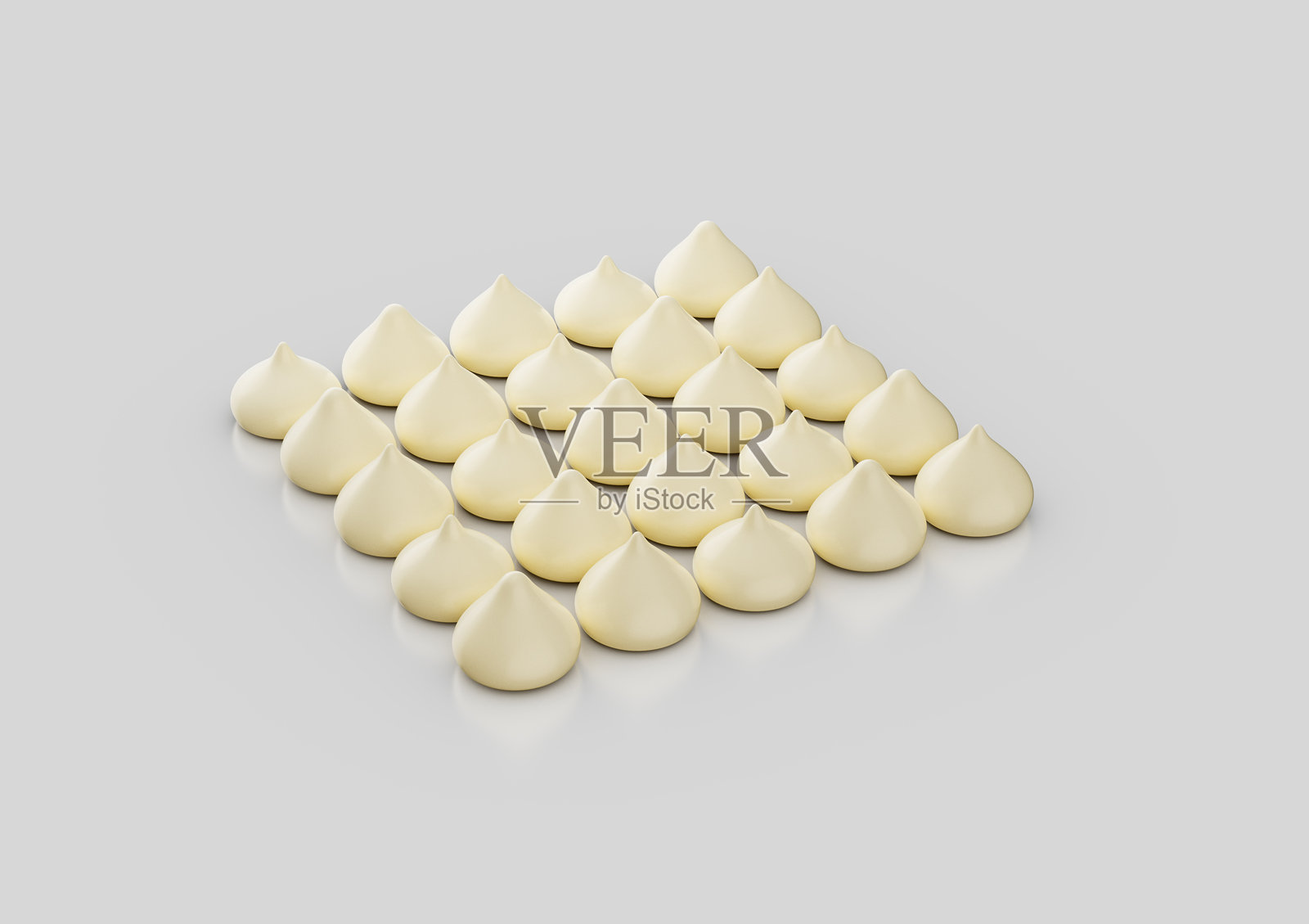 可爱的白巧克力片或香草奶油小块隔离在白色背景3D插图照片摄影图片