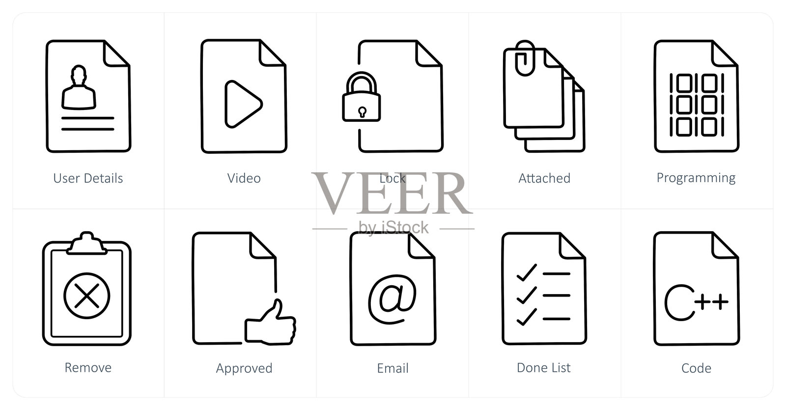一组10个文件图标作为下载，上传，文件下载插画图片素材