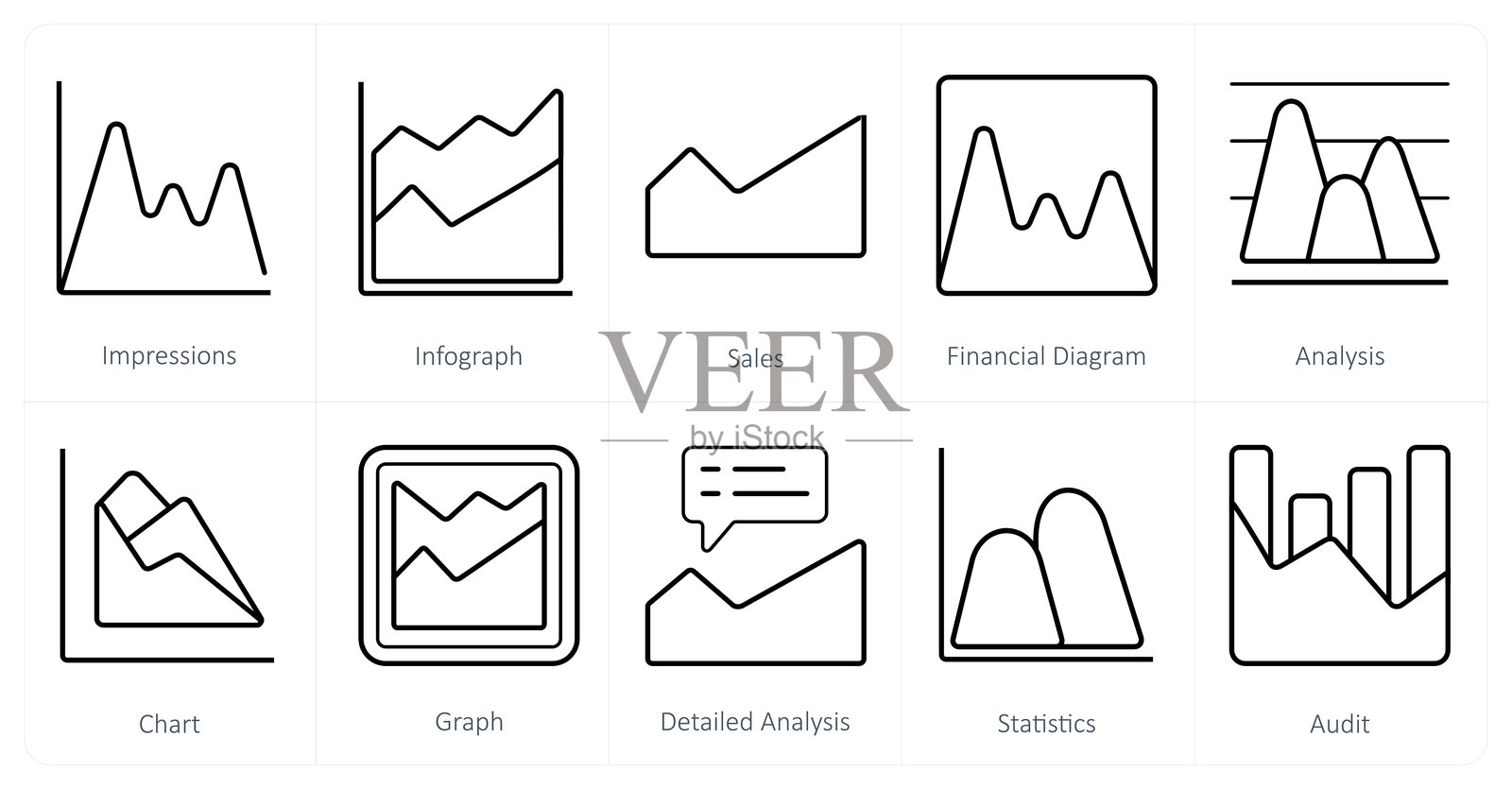 一组10个图表和报告图标作为印象，信息图，销售插画图片素材