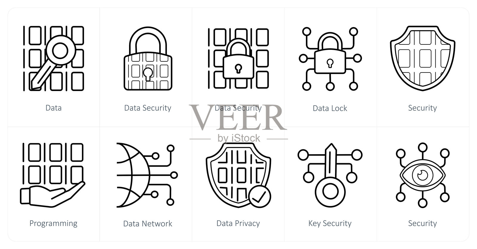 一组10个安全图标作为数据、数据安全、数据锁定插画图片素材