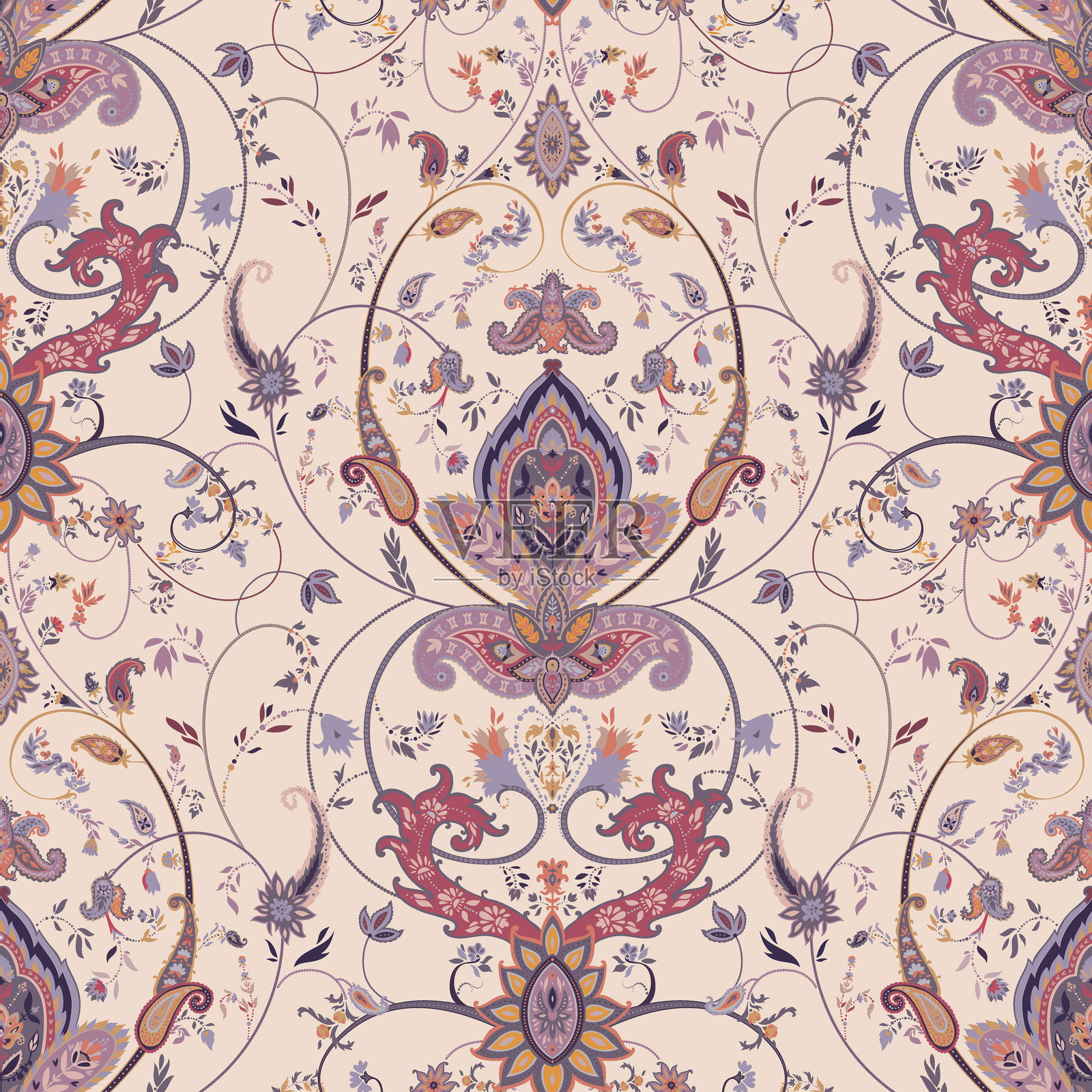 柔和的粉彩花卉佩斯利图案插画图片素材