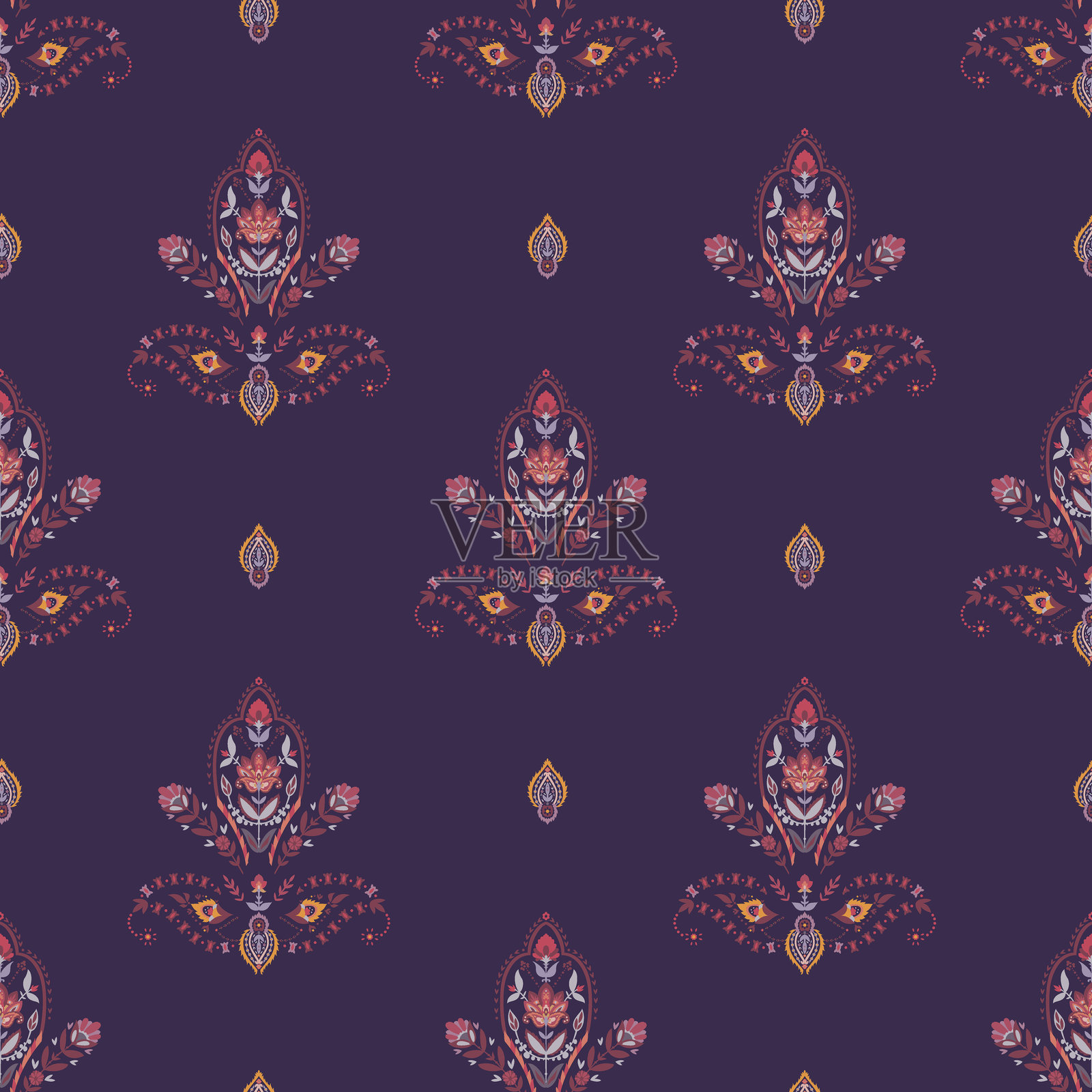 深色背景花卉佩斯利矢量插画图片素材