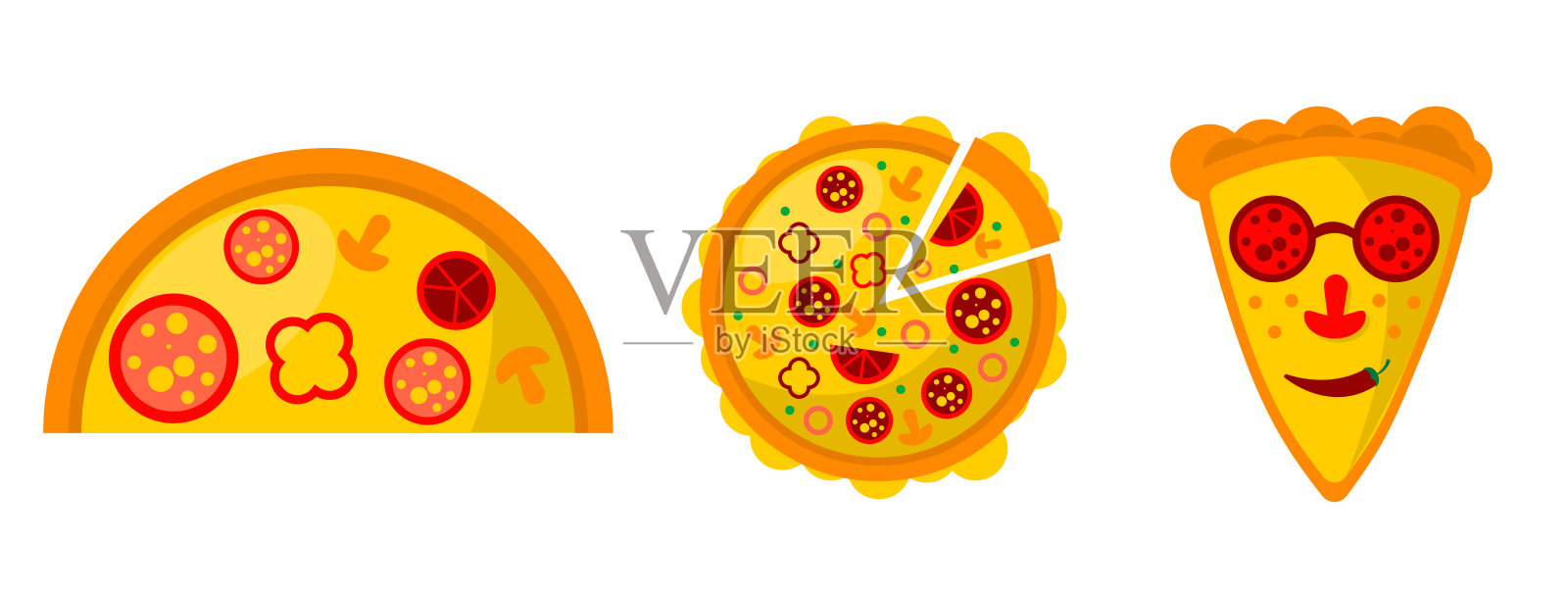 披萨品种三矢量集合插画图片素材