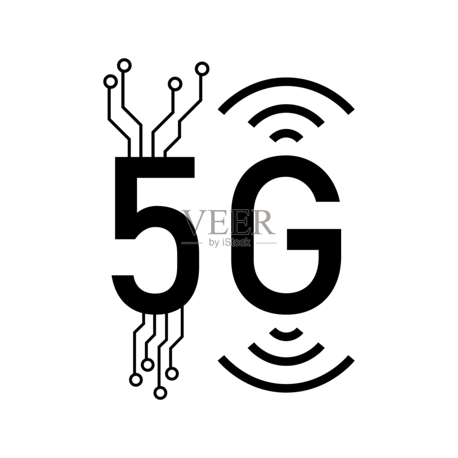 5G网络图标，无线技术标志，矢量说明。插画图片素材