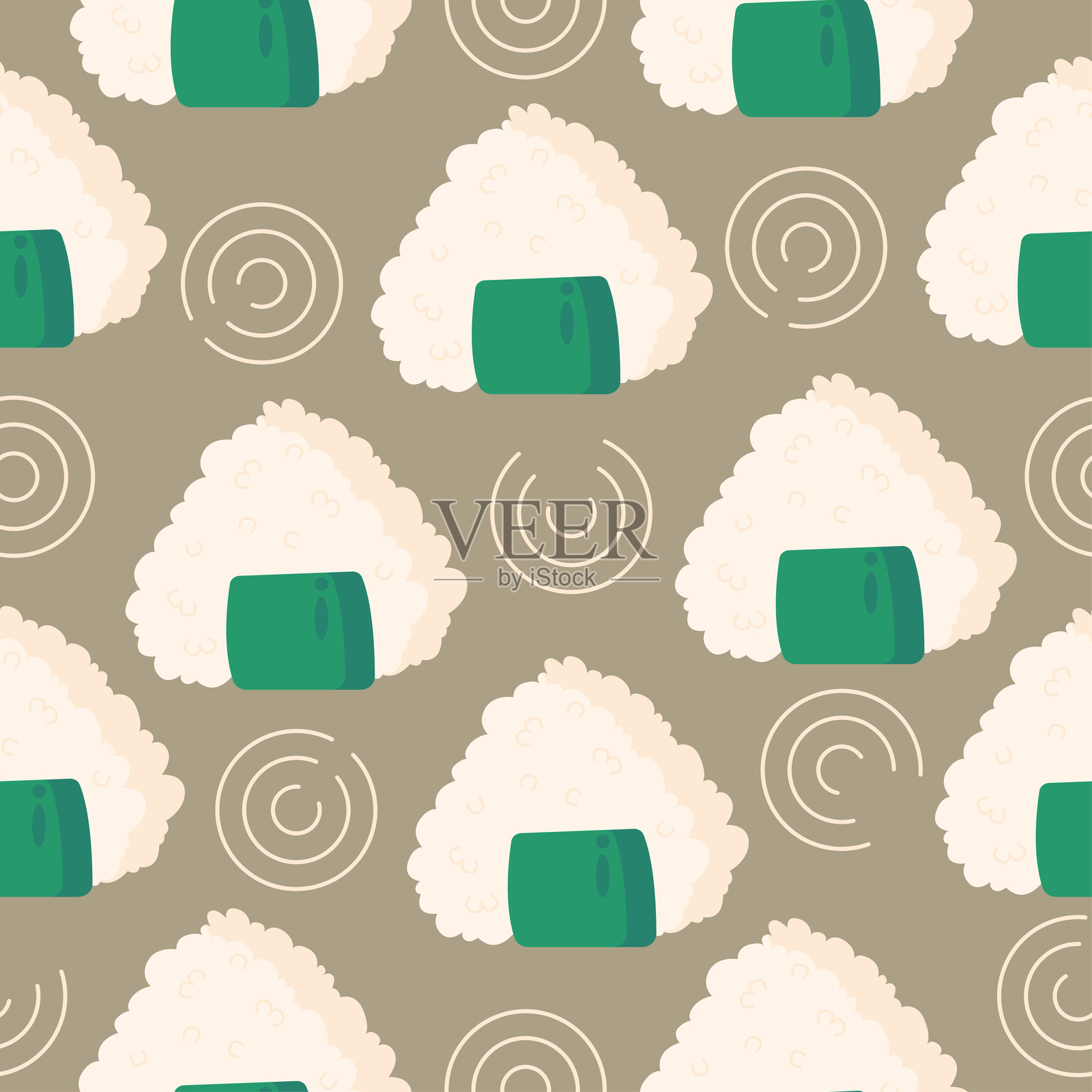 矢量无缝寿司图案。卷鱼，米饭，黄瓜。寿司模式，亚洲食品。海鲜插图。插画图片素材