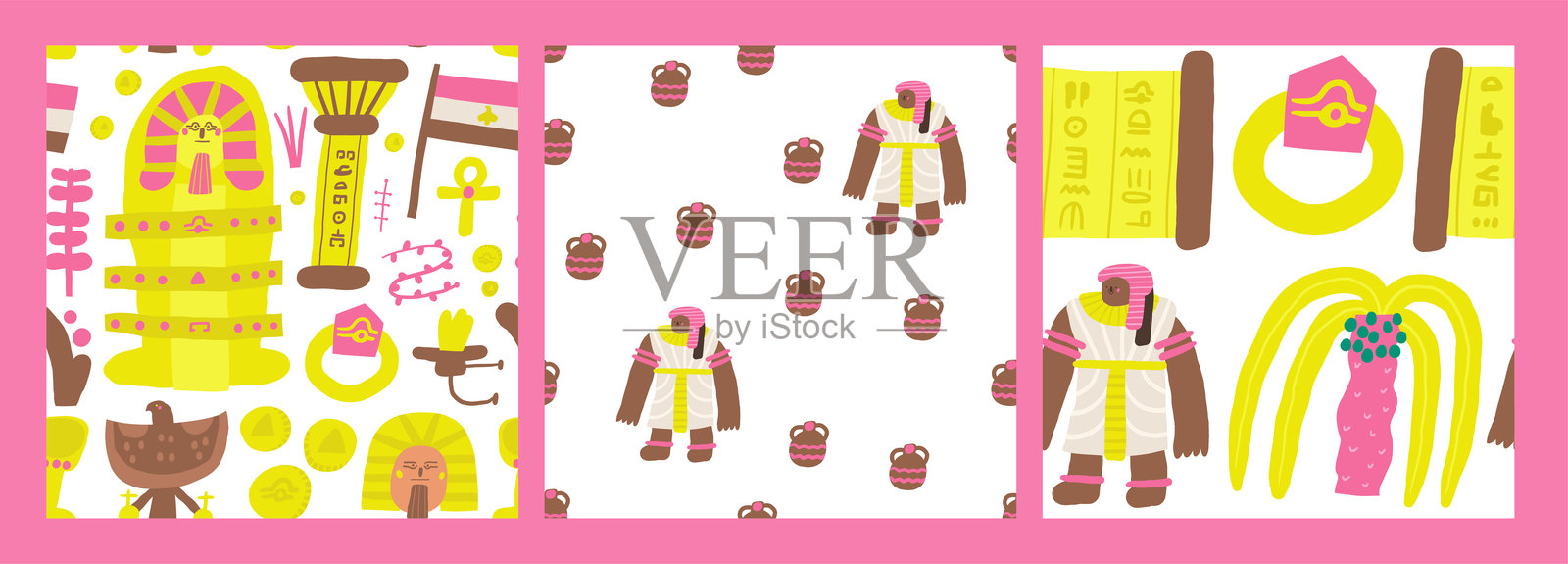 古埃及沙漠可爱的无缝图案收藏插画图片素材