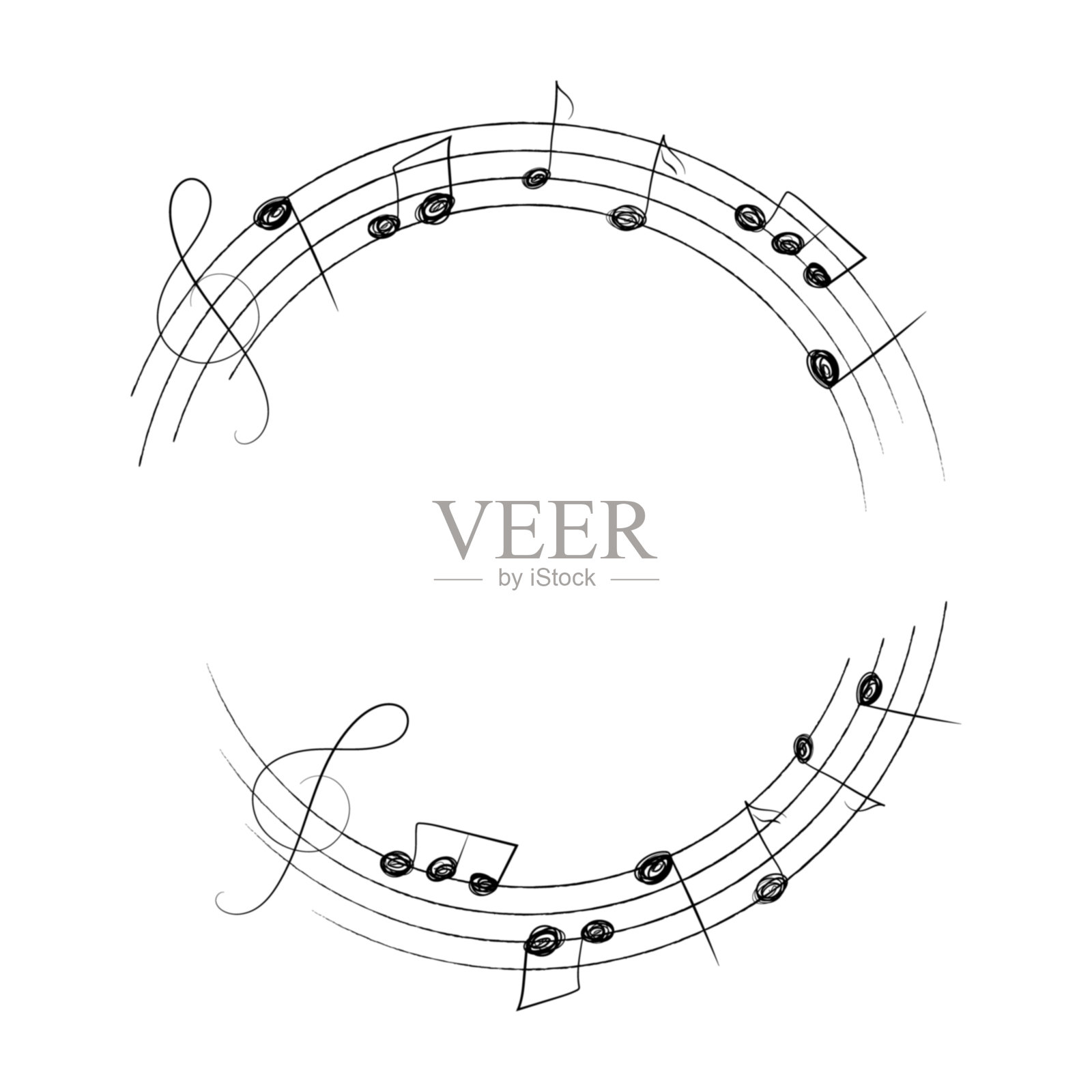 圆形音符框架，音乐背景，矢量插图。插画图片素材