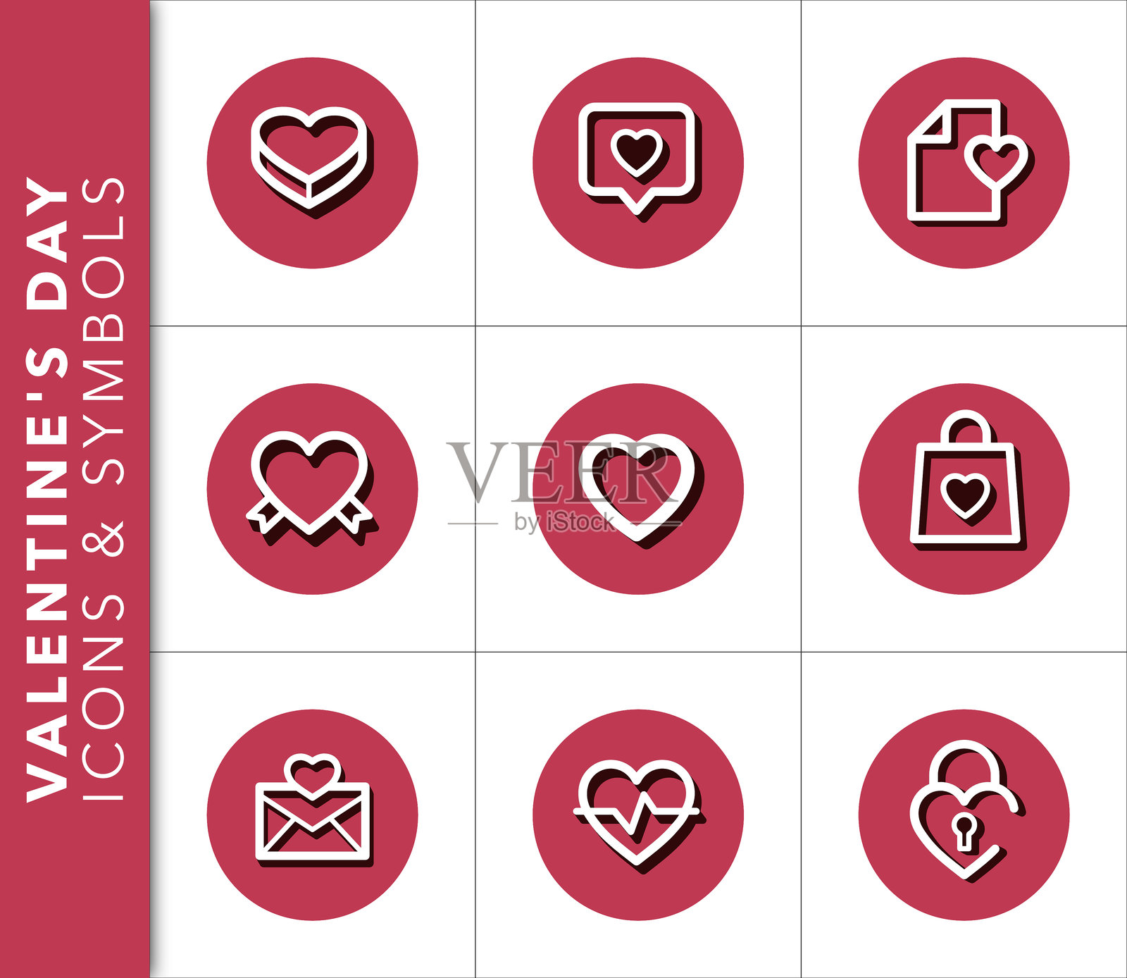 一组带阴影的情人节矢量图标插画图片素材