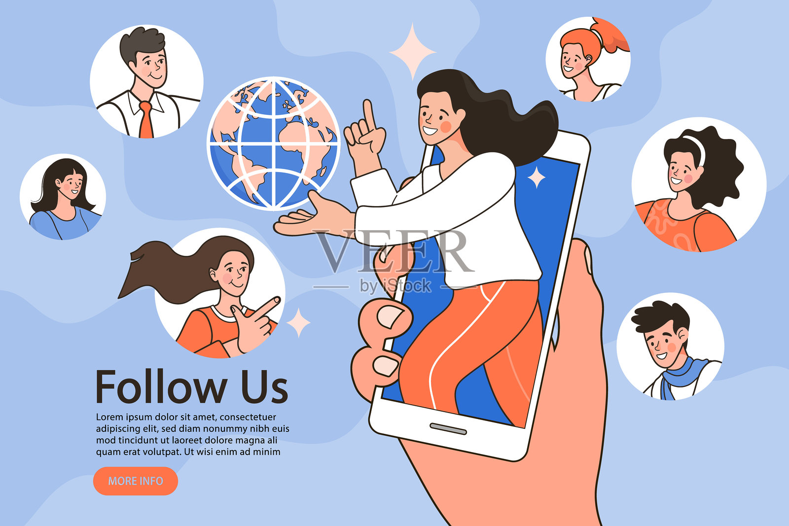 手机上的社交媒体概念。平面风格最小矢量插图。插画图片素材