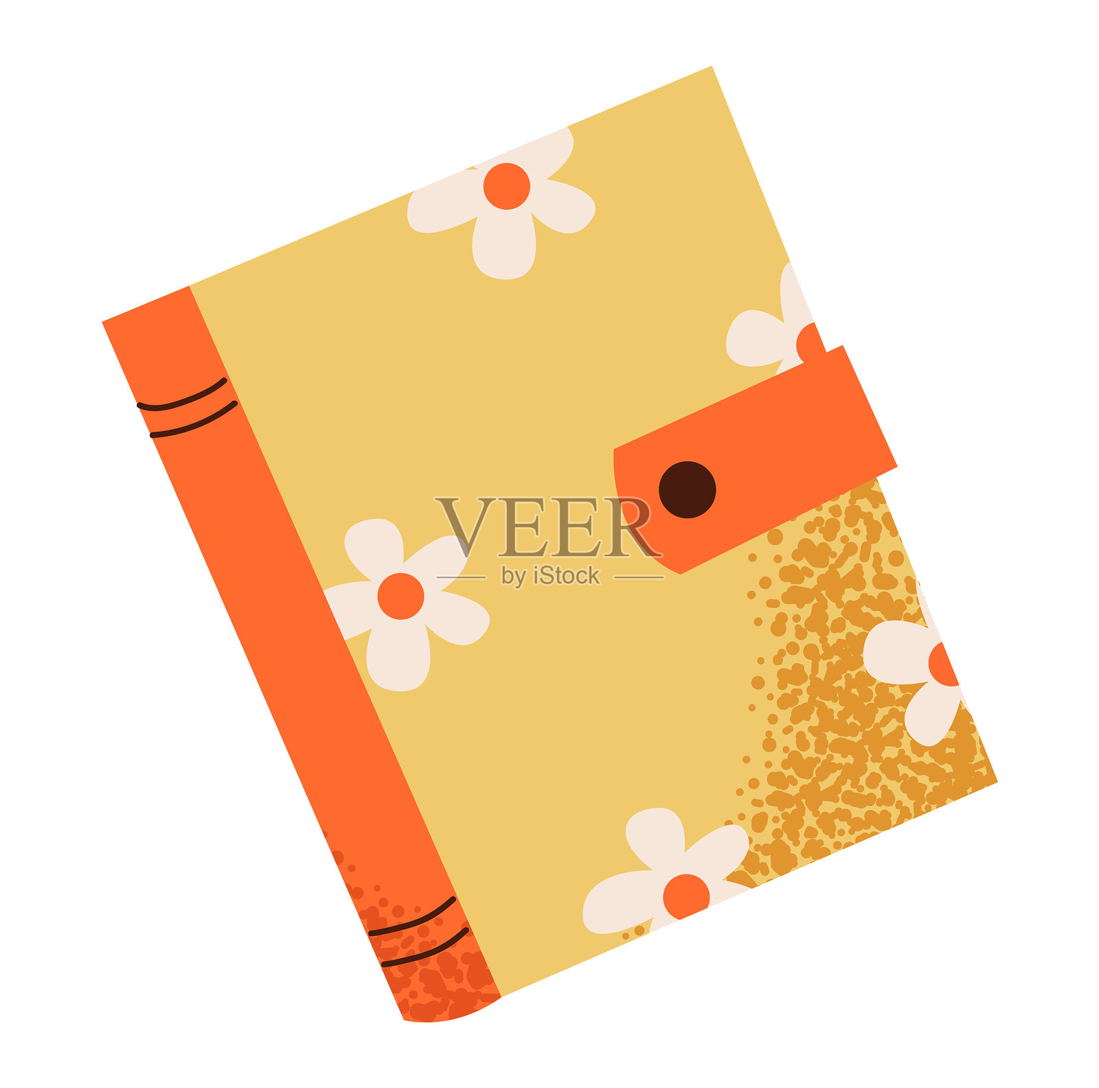 有可爱的花皮的书或日记。平面矢量插图隔离在白色背景。插画图片素材