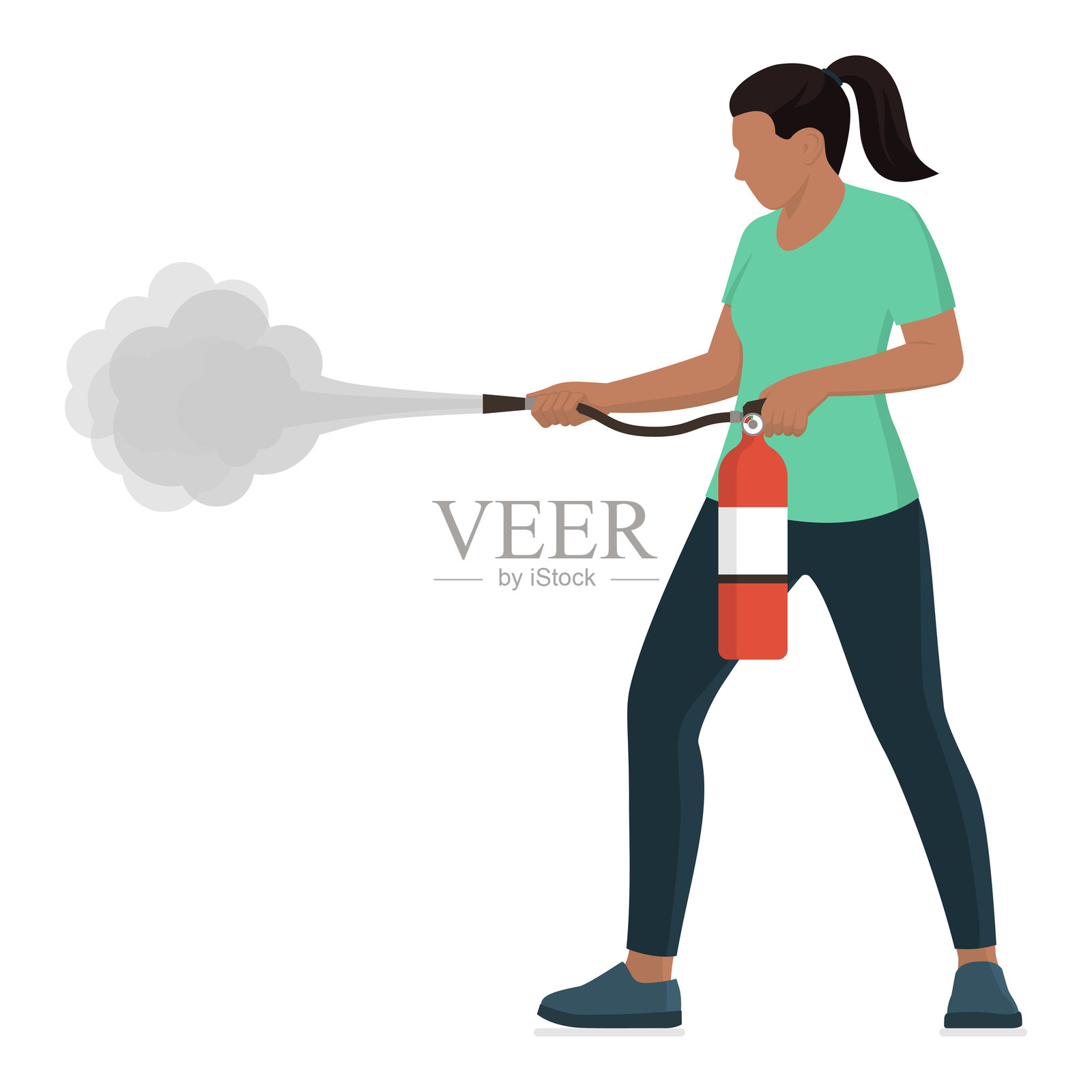 使用灭火器的妇女插画图片素材