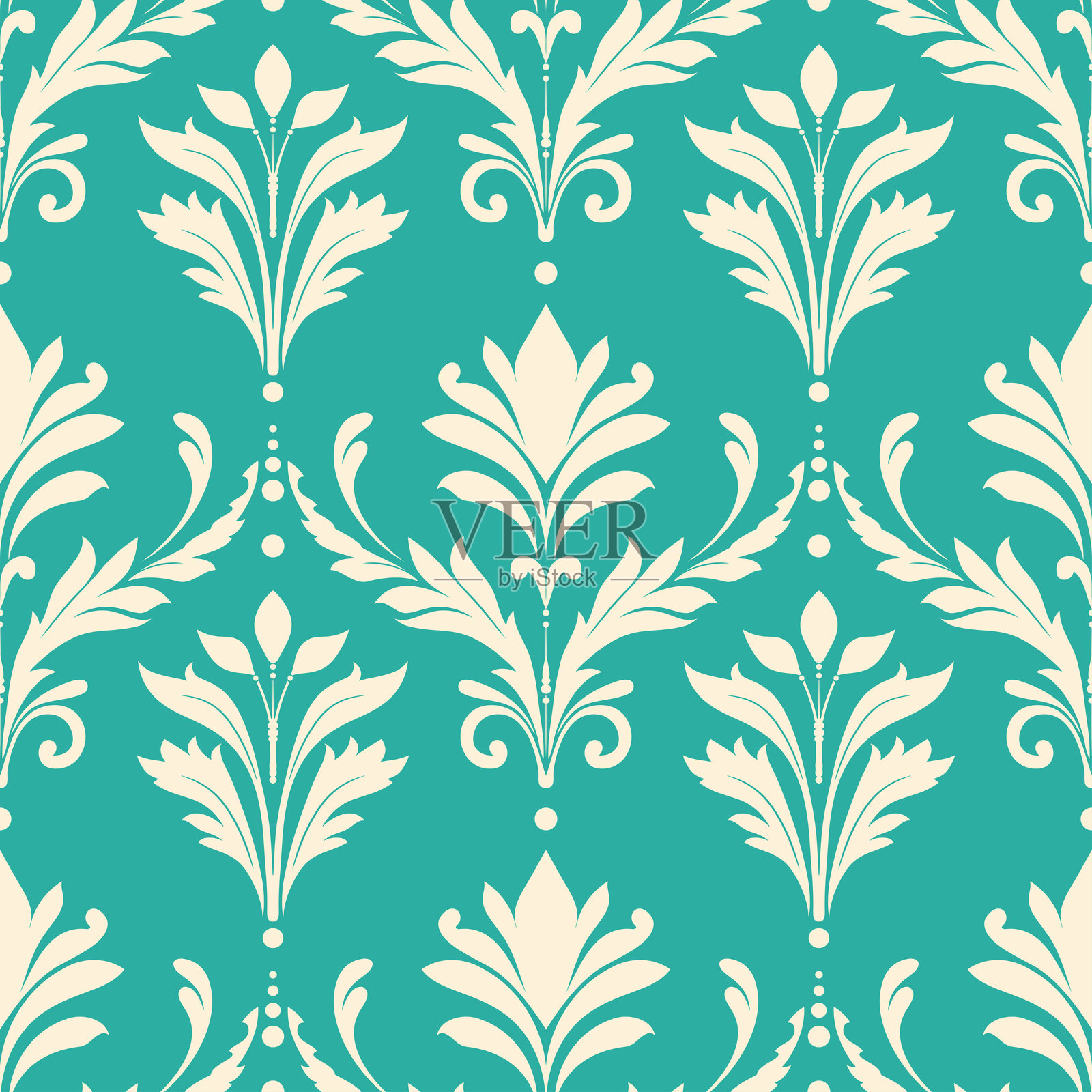 绿松石和白色绫矢量无缝图案。复古的佩斯利图案元素。传统的土耳其图案。伟大的织物和纺织品，壁纸，包装或任何理想的想法。插画图片素材