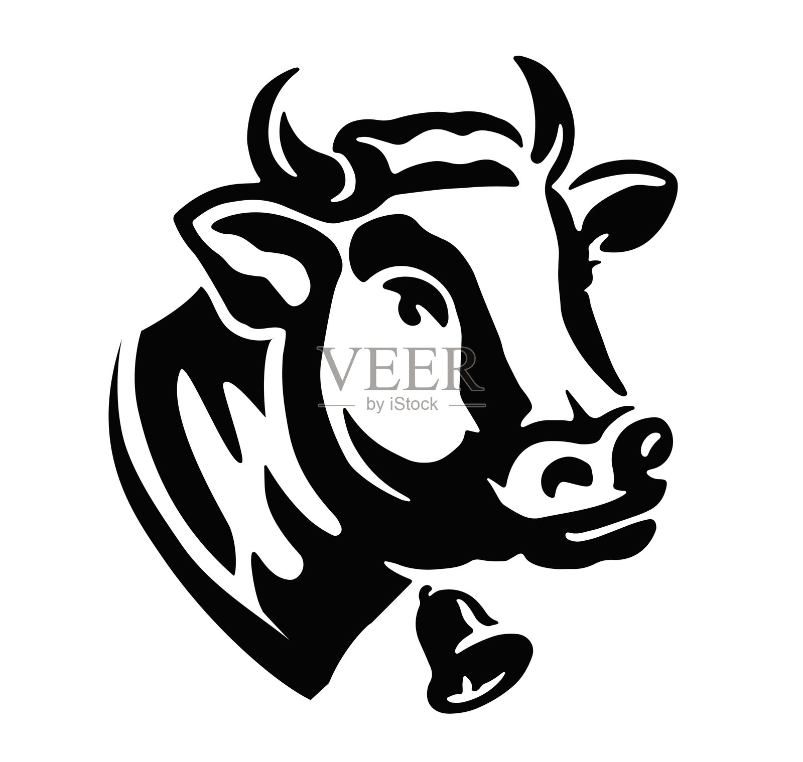 带有铃铛标志的动物牛头。奶牛场的标志或标志。矢量图插画图片素材