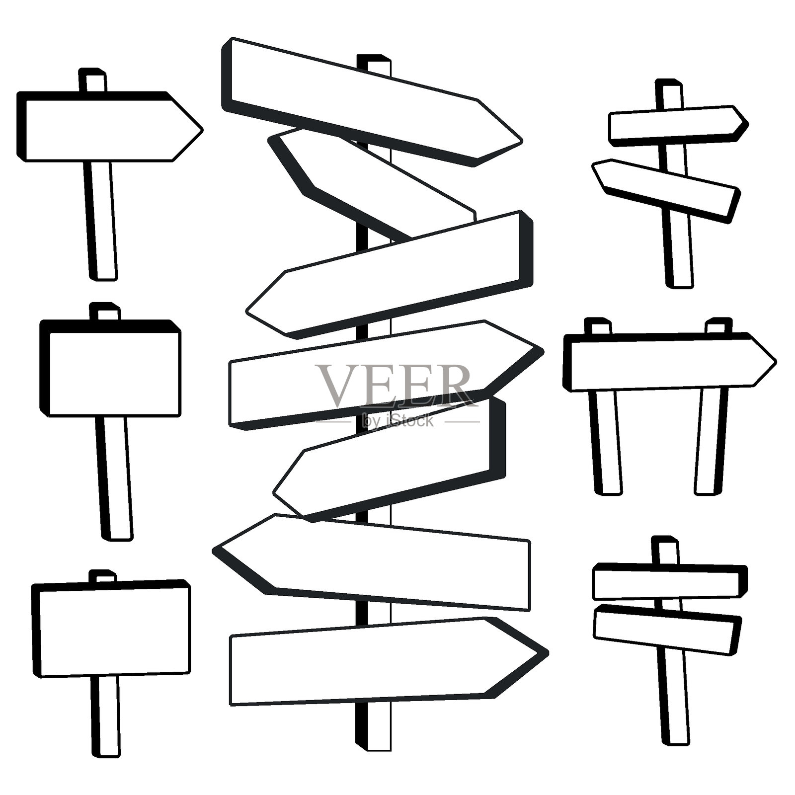 复古粗略的路标指向不同的方向插画图片素材