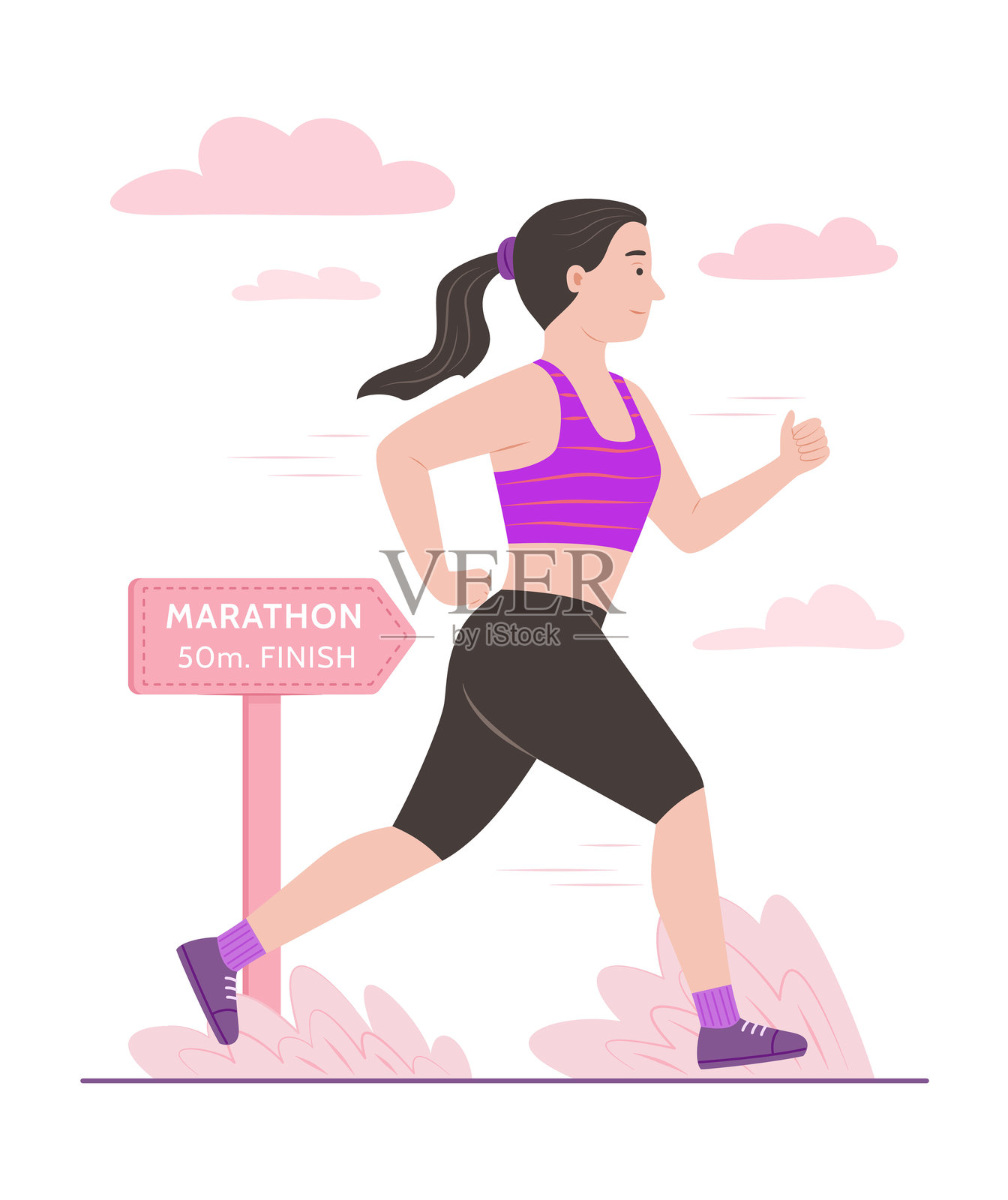 女跑步运动员享受与马拉松运动的概念插图插画图片素材