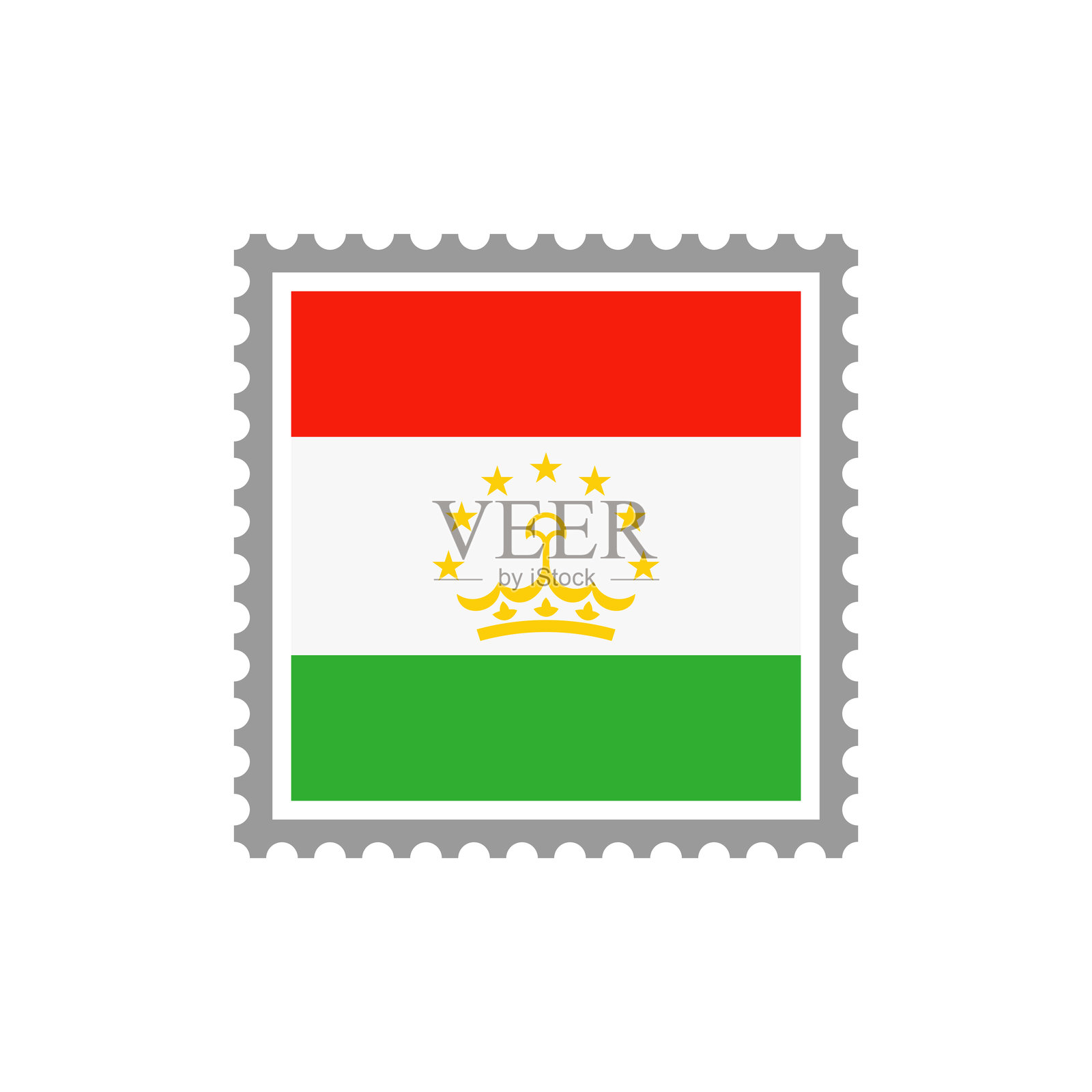 塔吉克斯坦-国旗邮票平图标。插画图片素材