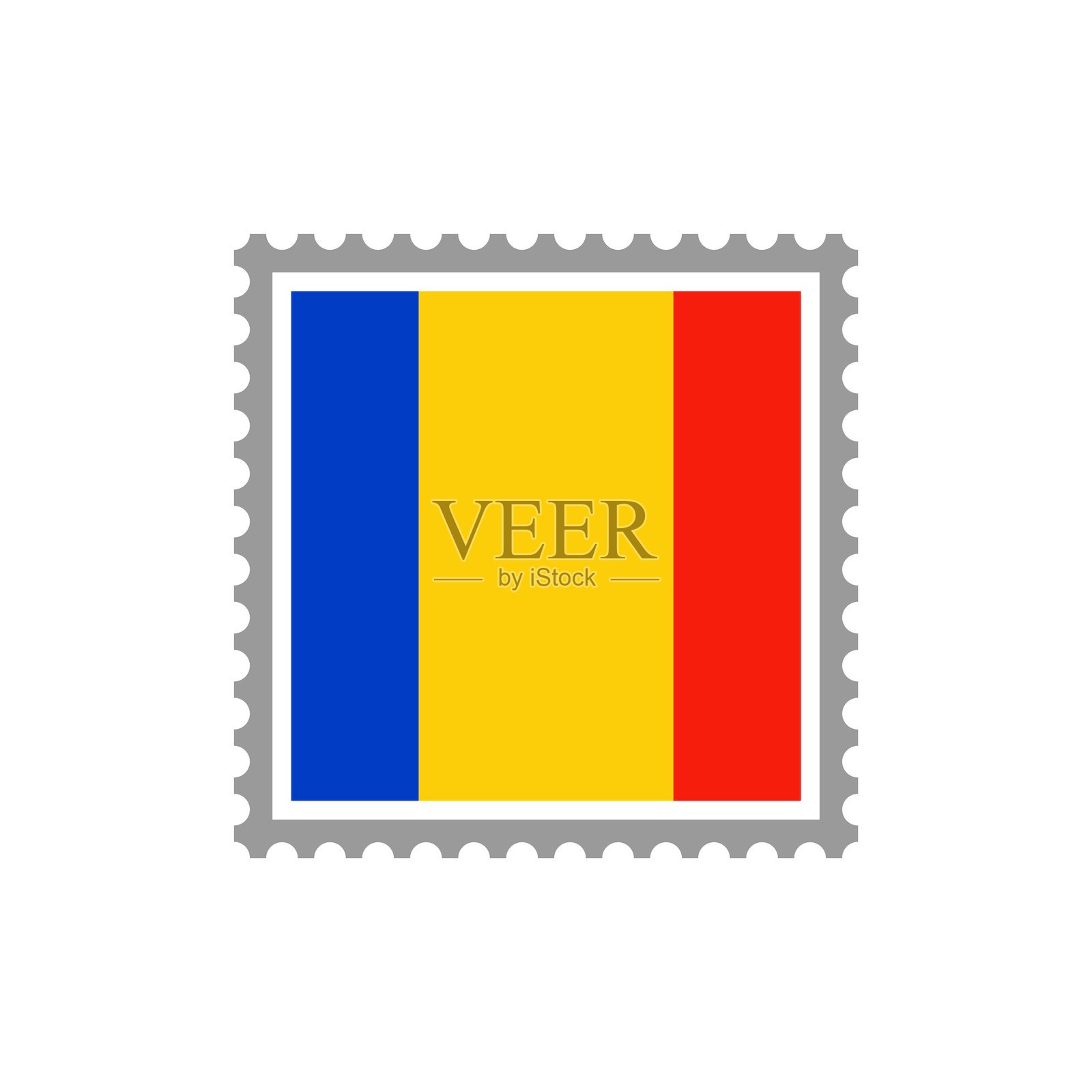 罗马尼亚-国旗邮票平面图标。插画图片素材