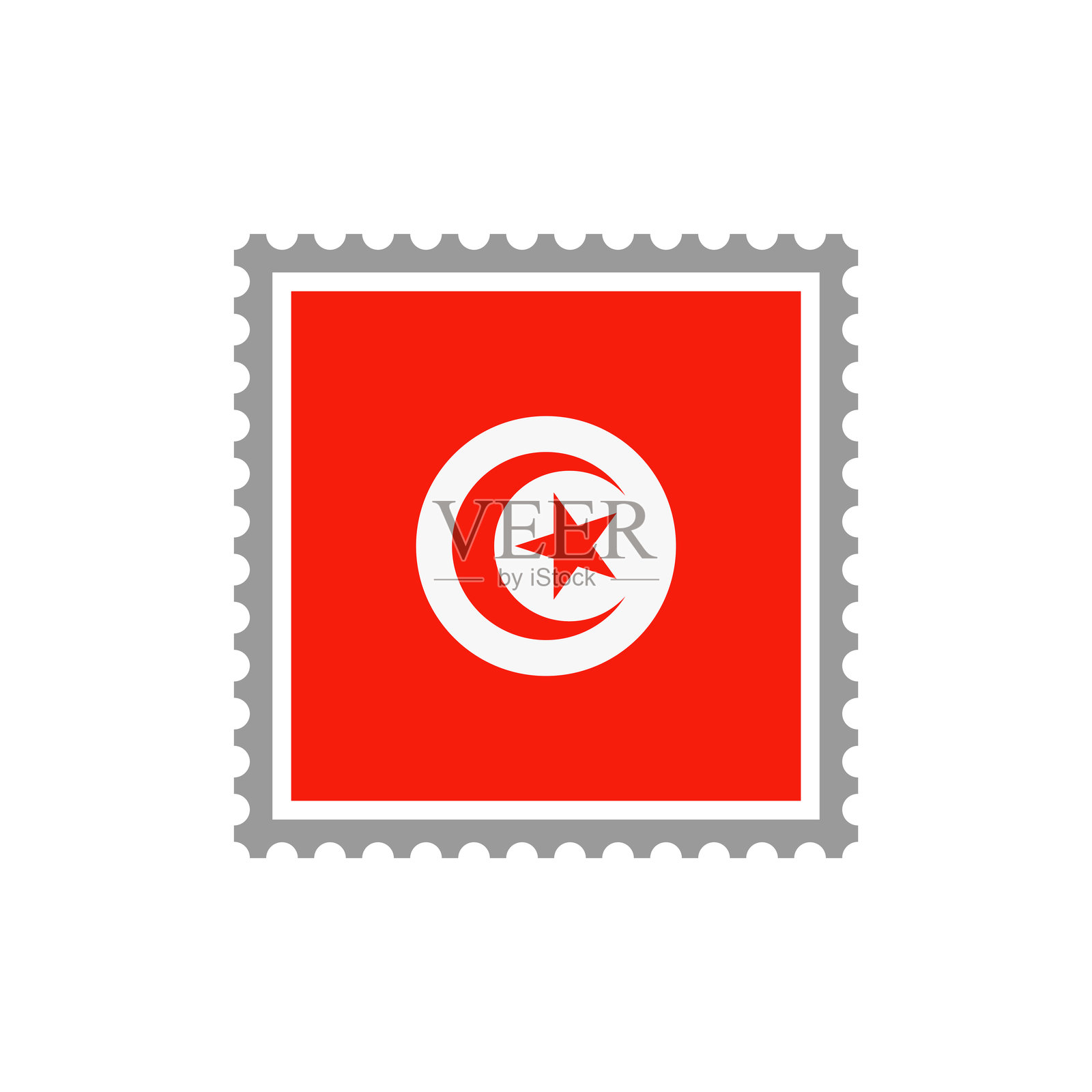 突尼斯-国旗邮票平面图标。插画图片素材