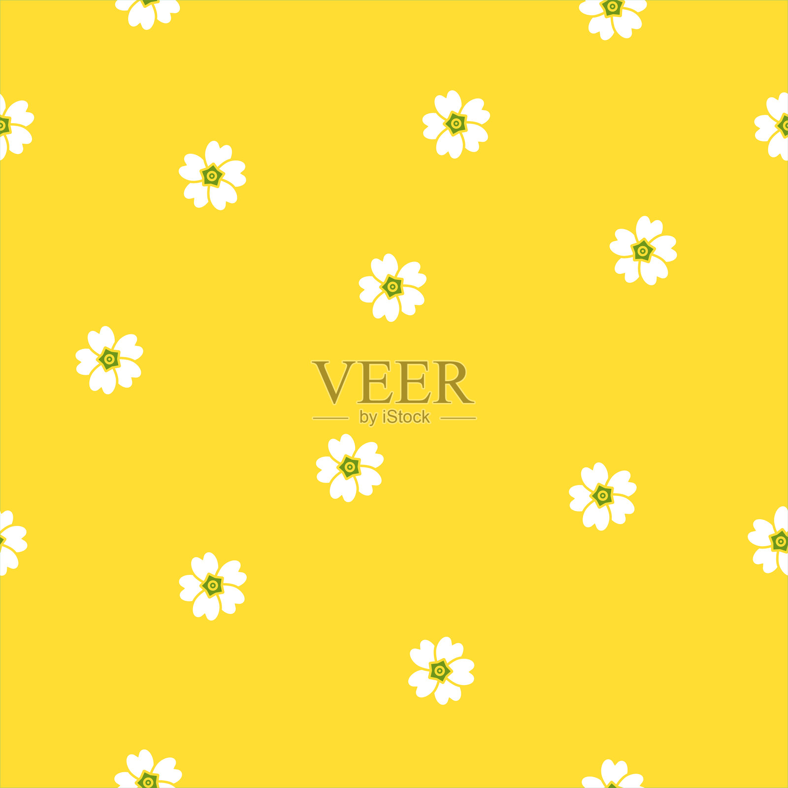 樱草属植物。白色的报春花。樱草属植物寻常的。黄色无缝图案。插画图片素材