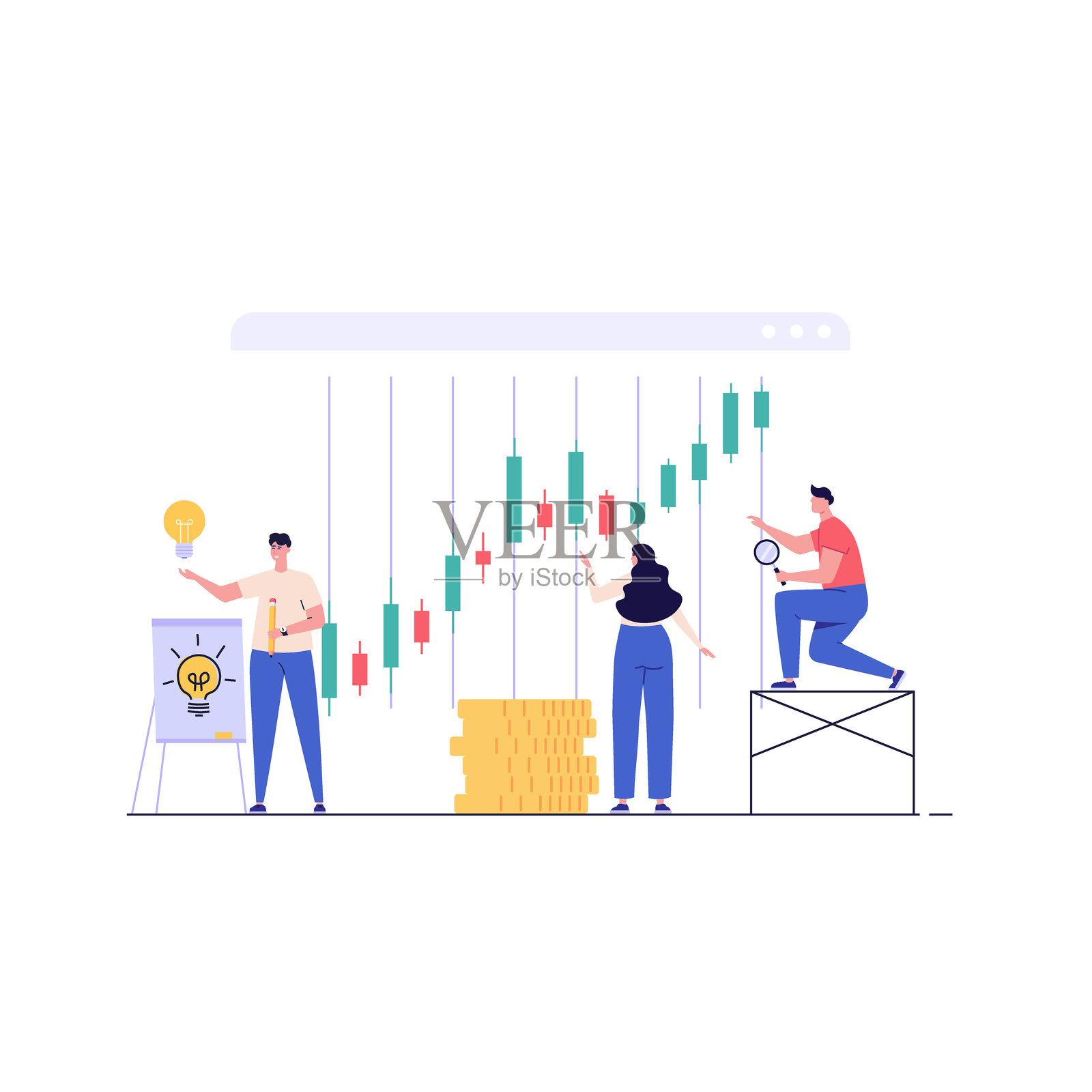 人们成功地投资。投资回报概念，金融解决方案，被动收益，投资策略，幸运投机。矢量插图平面设计的网页横幅，登陆页插画图片素材