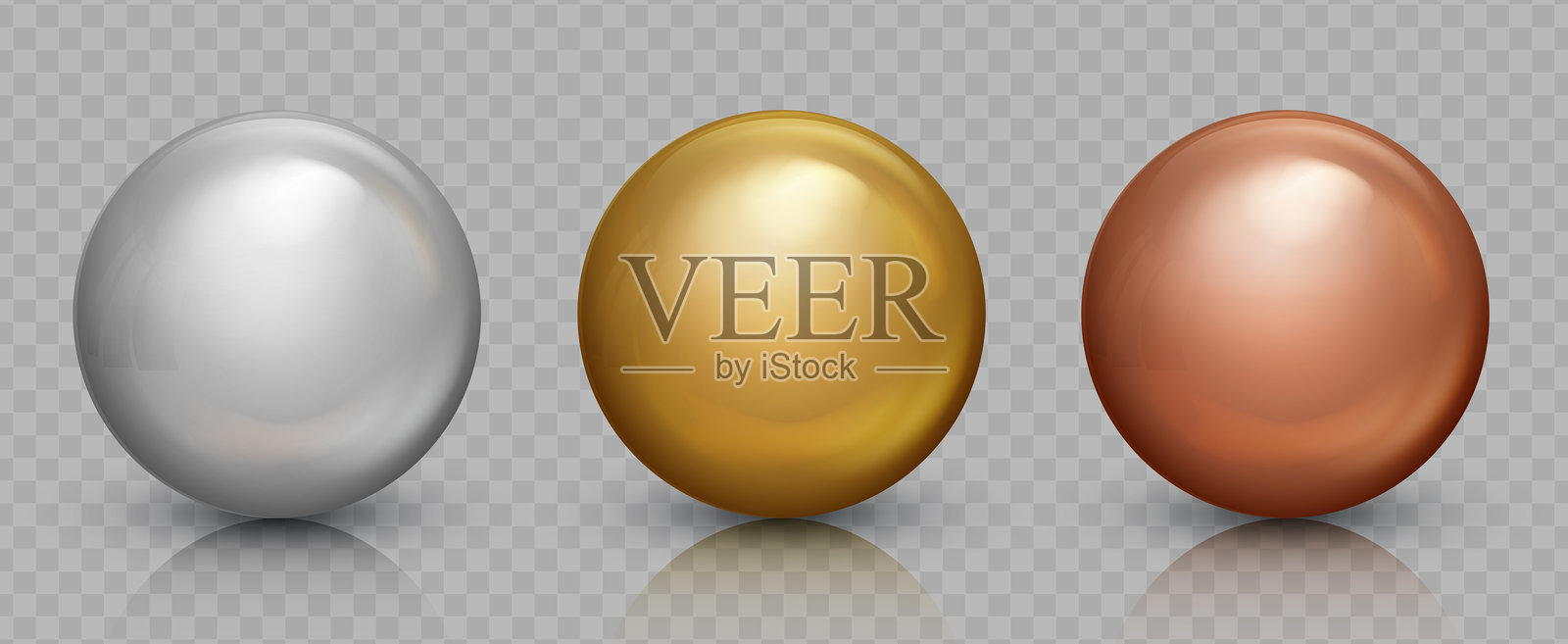 铬玻璃球套。金、银、青铜球。逼真的3D球与眩光。珠宝宝石。矢量插图为您的设计插画图片素材