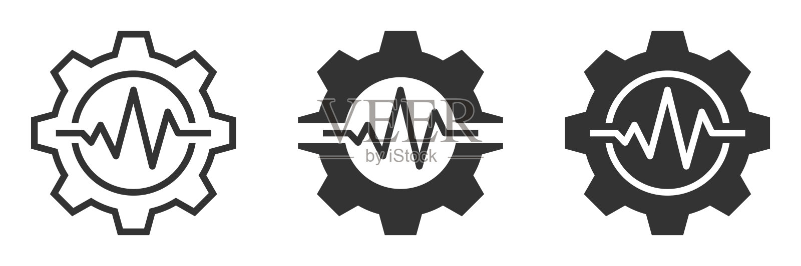 矢量图标的齿轮与心跳线的轮廓和填充风格。理想的技术，健康，工程和力学主题。插画图片素材