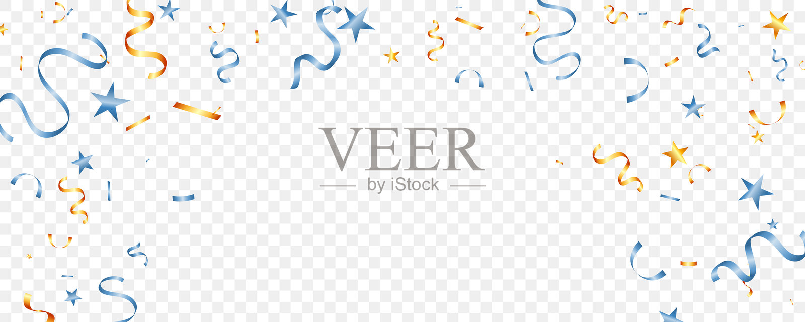 庆祝背景与明星五彩纸屑和丝带透明的背景插画图片素材