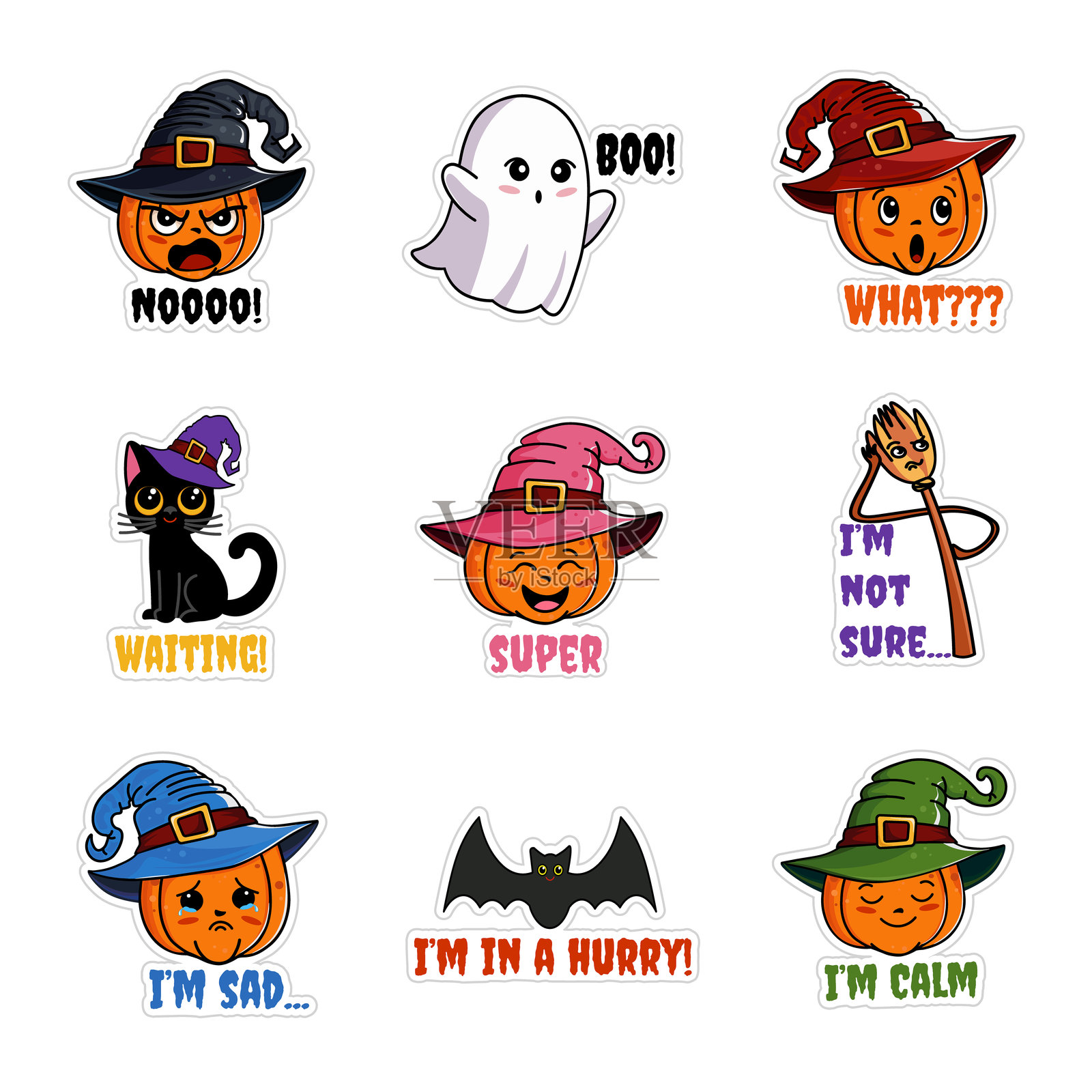 万圣节贴纸套装插画图片素材