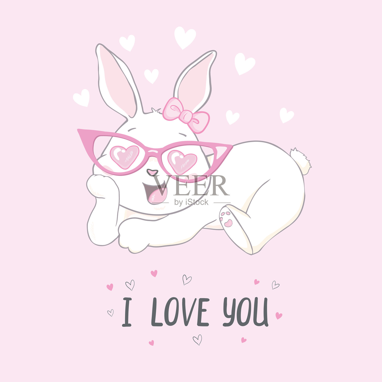 可爱的小兔子戴着粉红色的眼镜。甜美女孩的口号。有趣的兔子脸。矢量插图儿童印刷设计，孩子t恤，婴儿穿插画图片素材